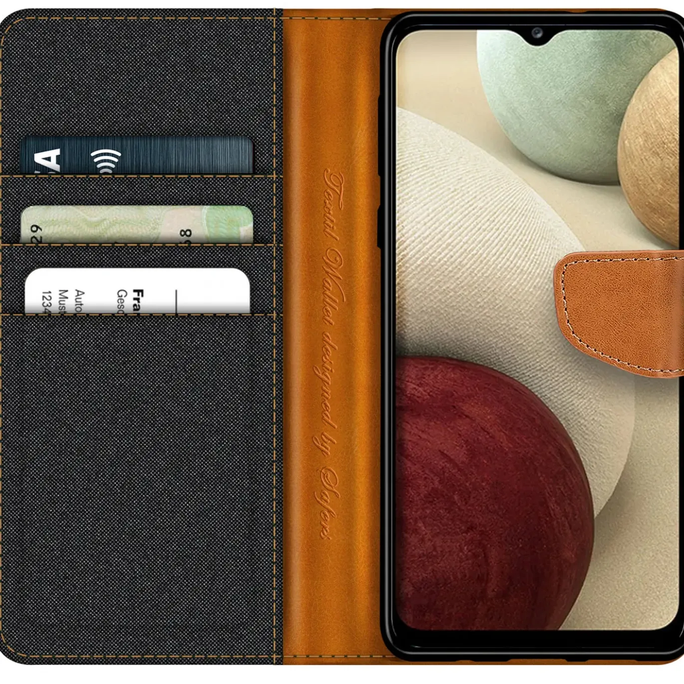 Samsung Galaxy A12 / M12 - Jeanslook Klapphülle mit Kartenfach