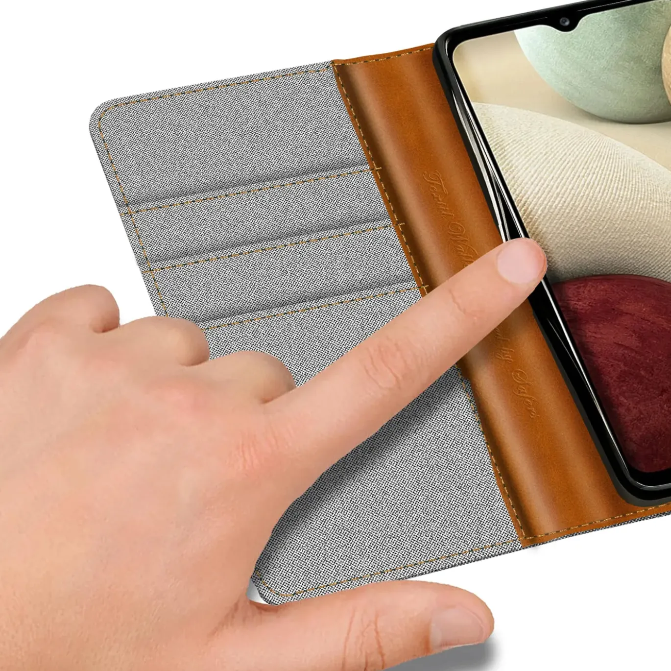 Samsung Galaxy A12 / M12 - Jeanslook Klapphülle mit Kartenfach
