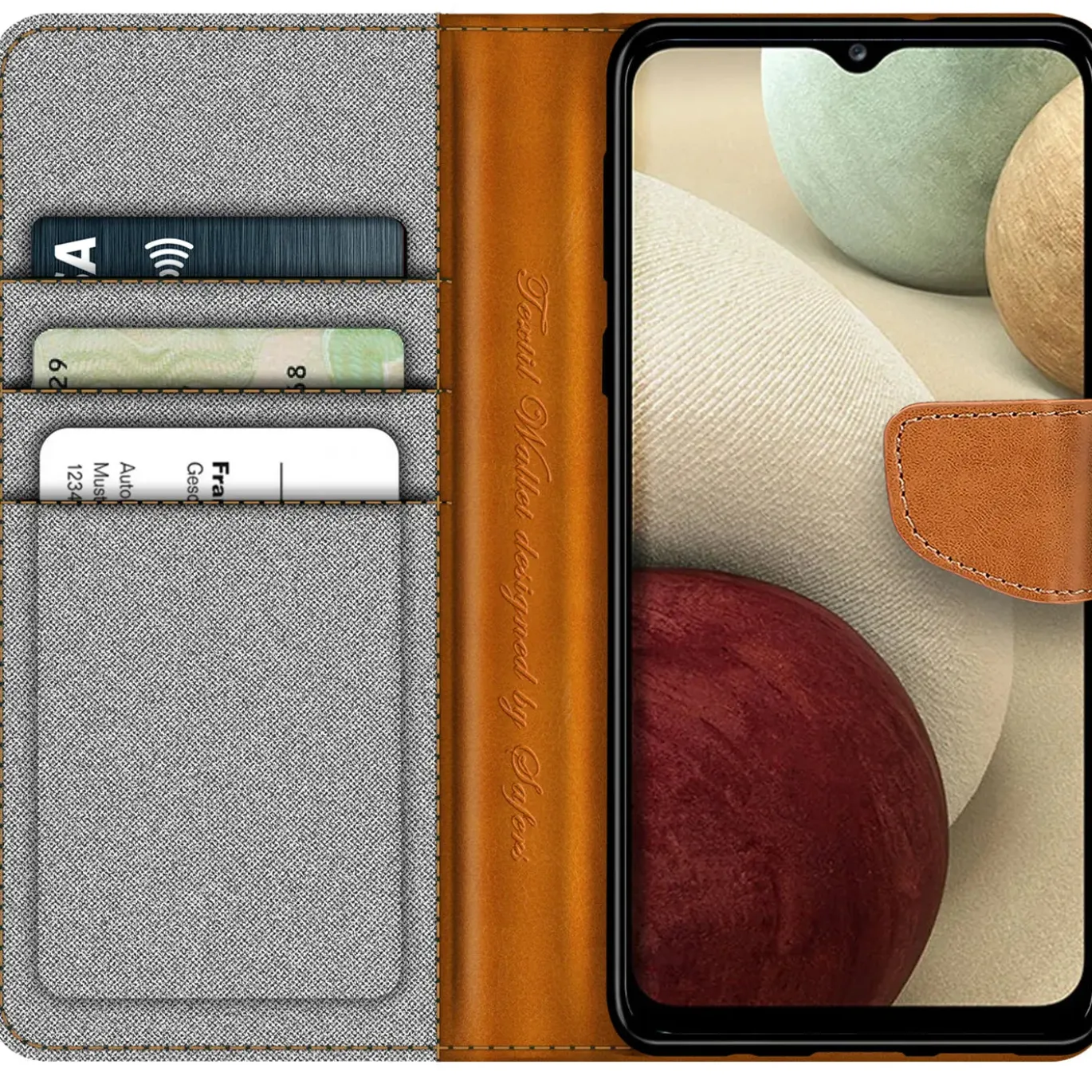Samsung Galaxy A12 / M12 - Jeanslook Klapphülle mit Kartenfach