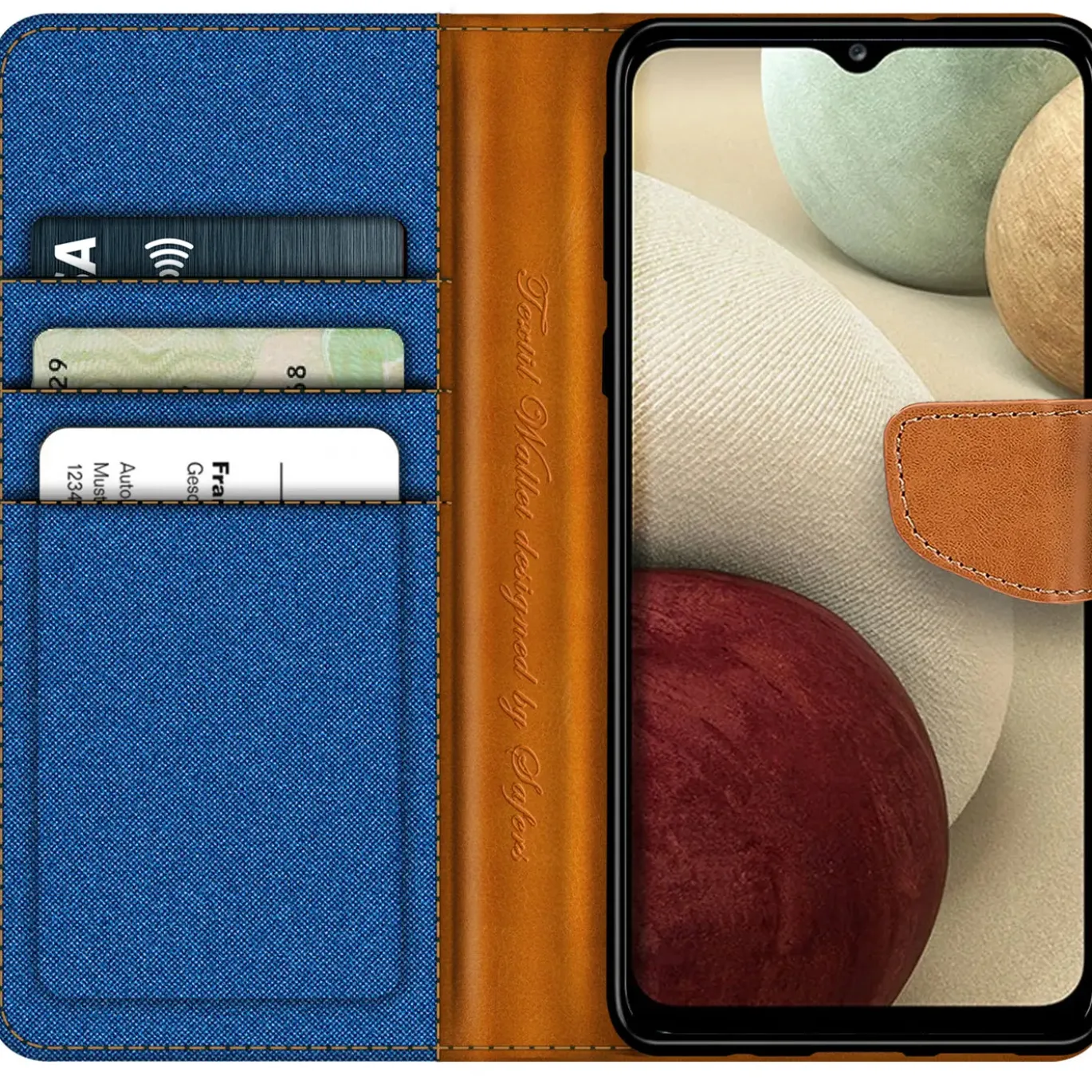 Samsung Galaxy A12 / M12 - Jeanslook Klapphülle mit Kartenfach