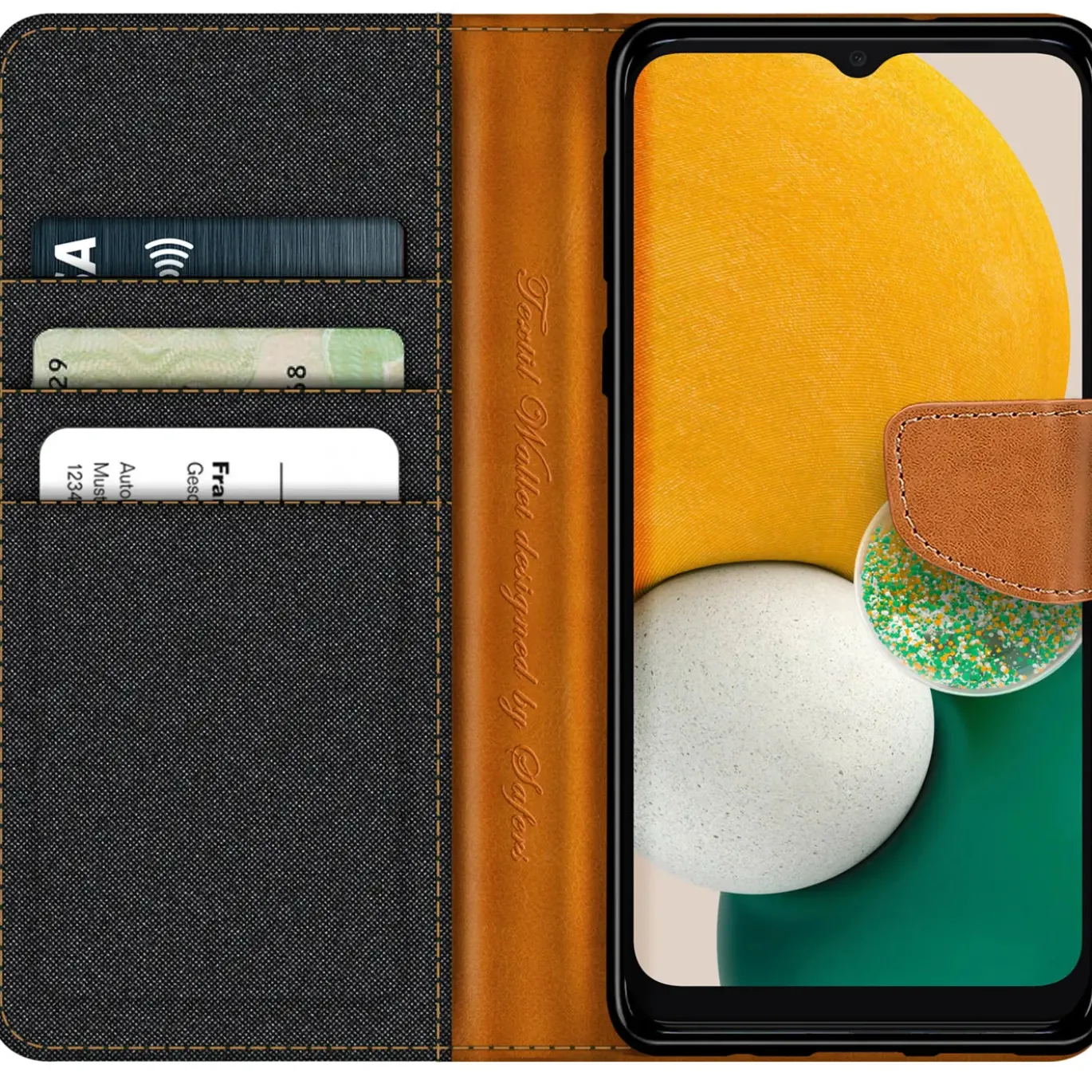 Samsung Galaxy A13 5G / A04s - Jeanslook Klapphülle mit Kartenfach