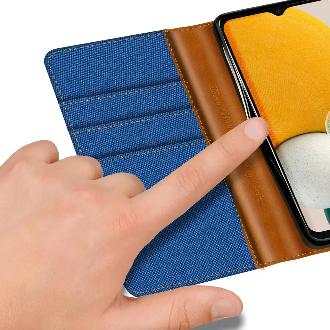 Samsung Galaxy A13 5G / A04s - Jeanslook Klapphülle mit Kartenfach