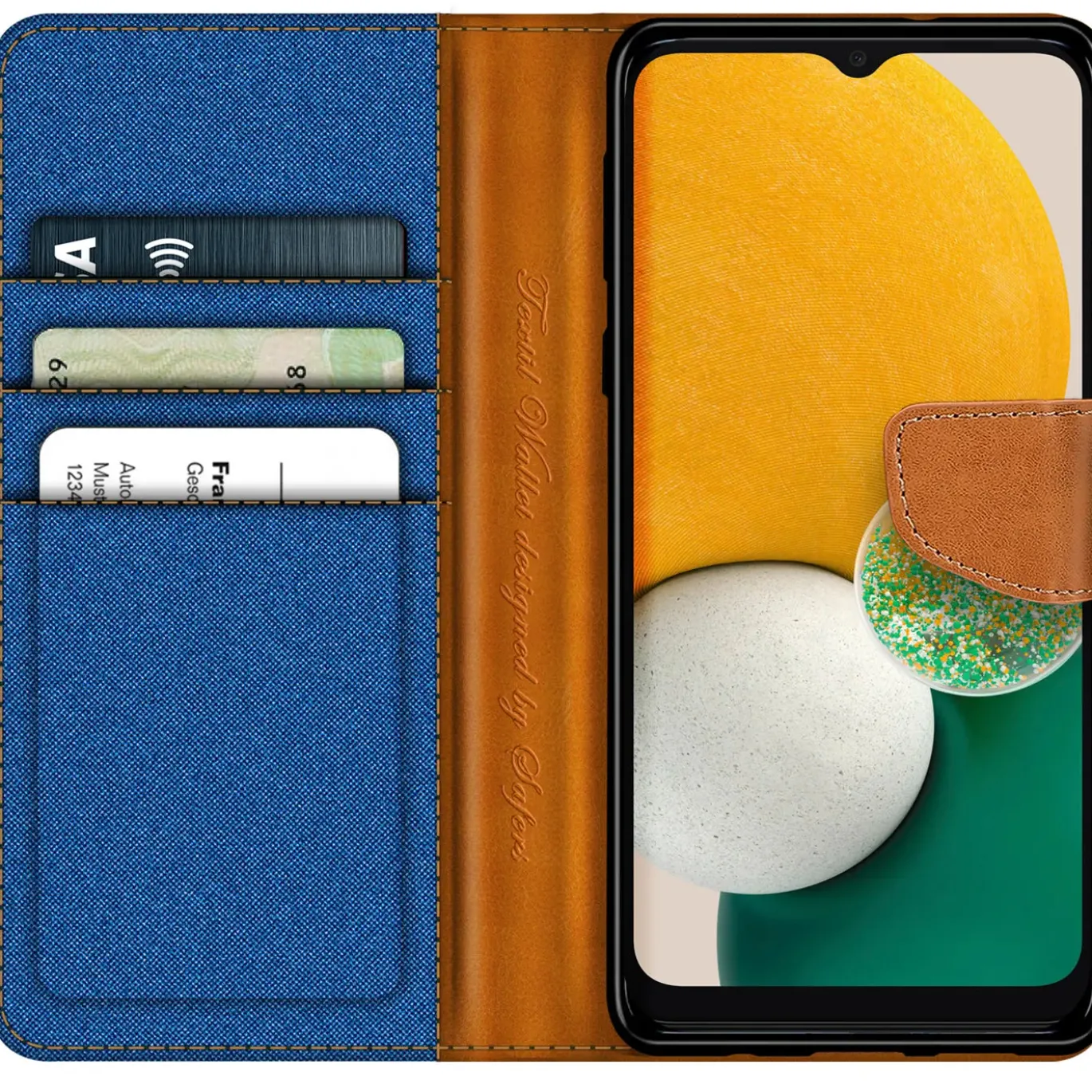 Samsung Galaxy A13 5G / A04s - Jeanslook Klapphülle mit Kartenfach
