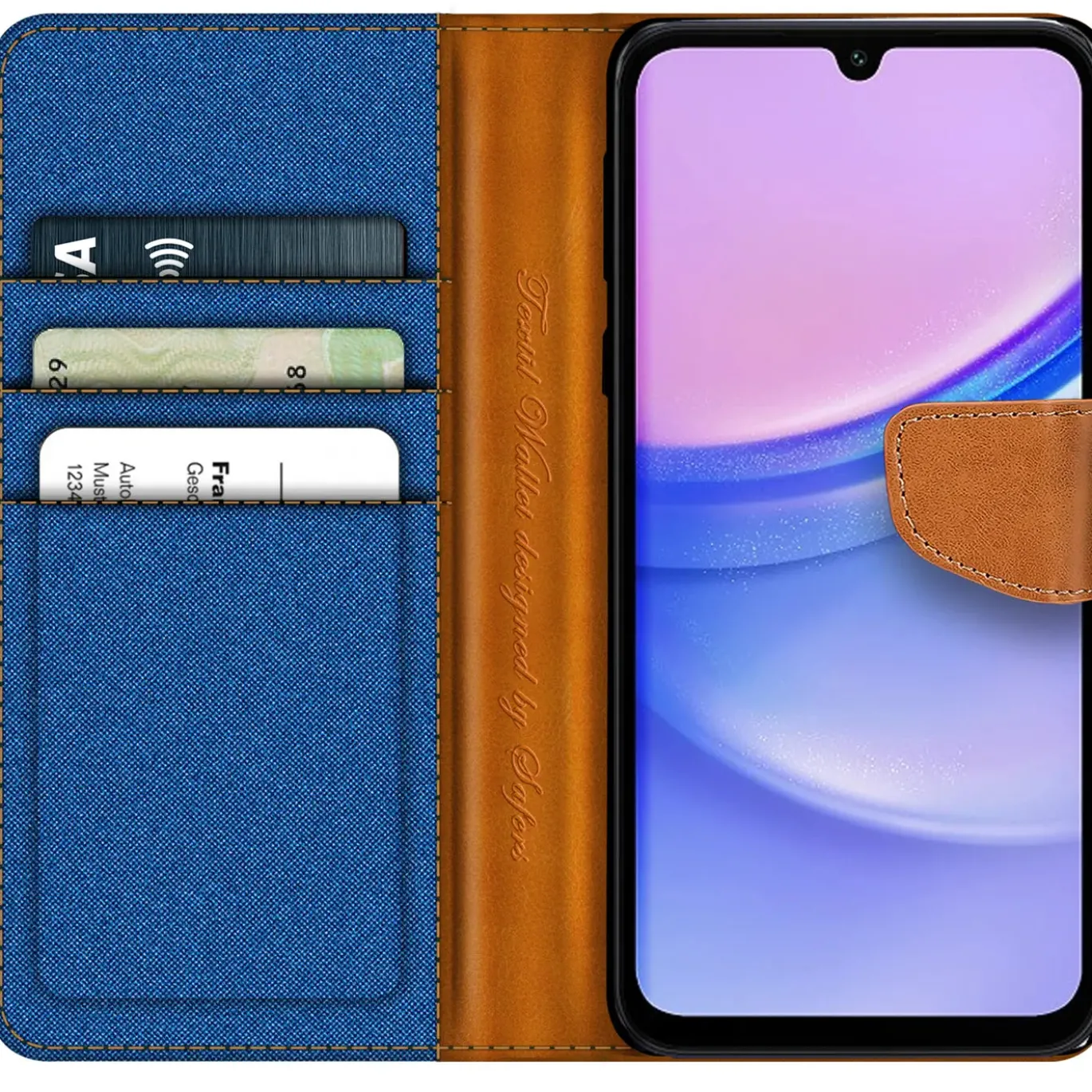 Samsung Galaxy A15 4G / 5G - Jeanslook Klapphülle mit Kartenfach