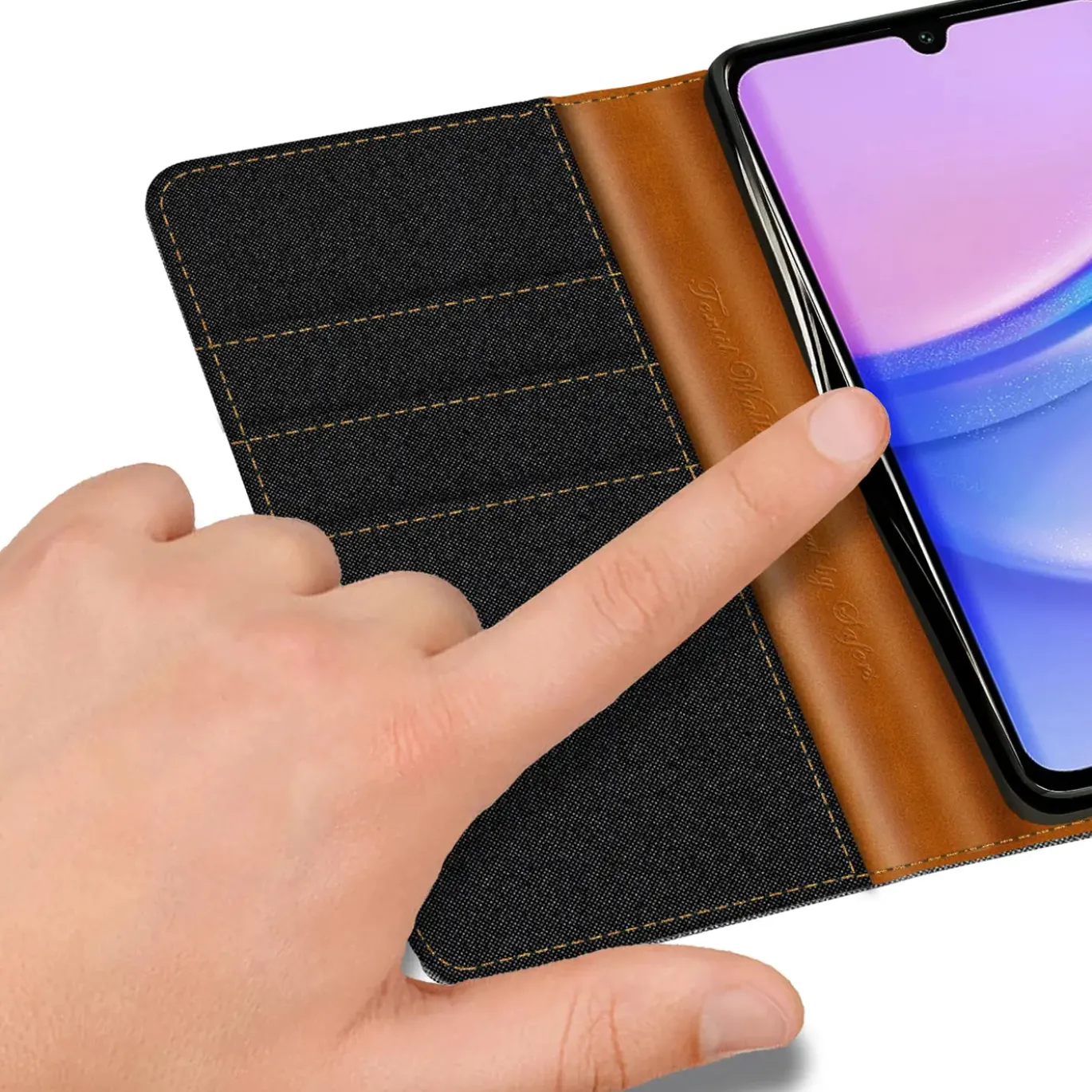 Samsung Galaxy A15 4G / 5G - Jeanslook Klapphülle mit Kartenfach