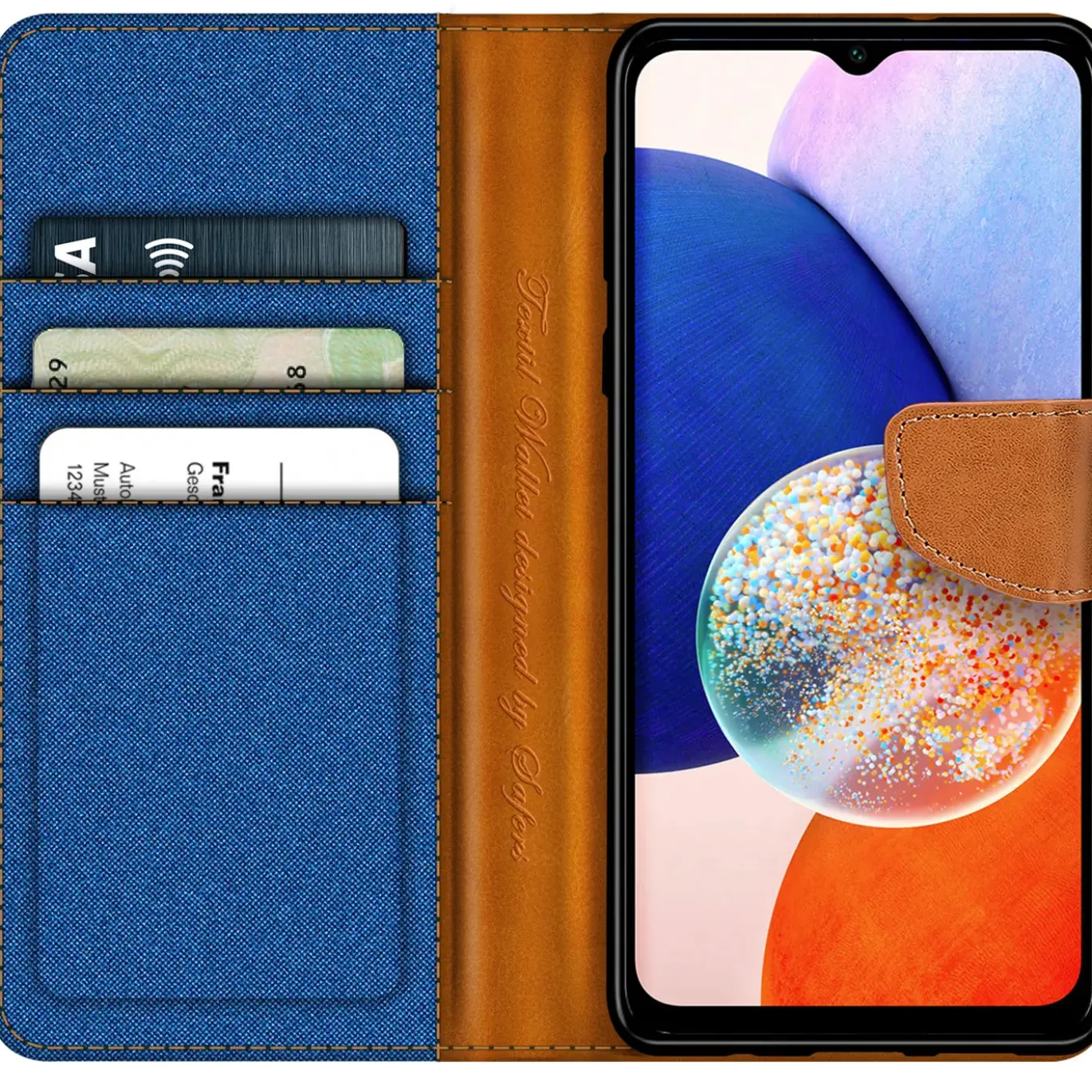 Samsung Galaxy A14 4G / 5G - Jeanslook Klapphülle mit Kartenfach