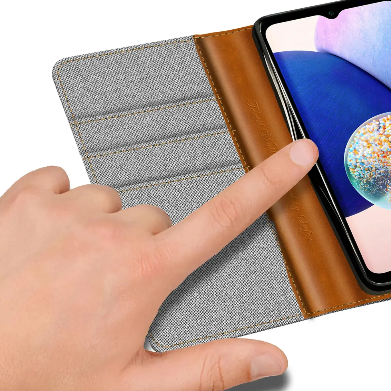 Samsung Galaxy A14 4G / 5G - Jeanslook Klapphülle mit Kartenfach