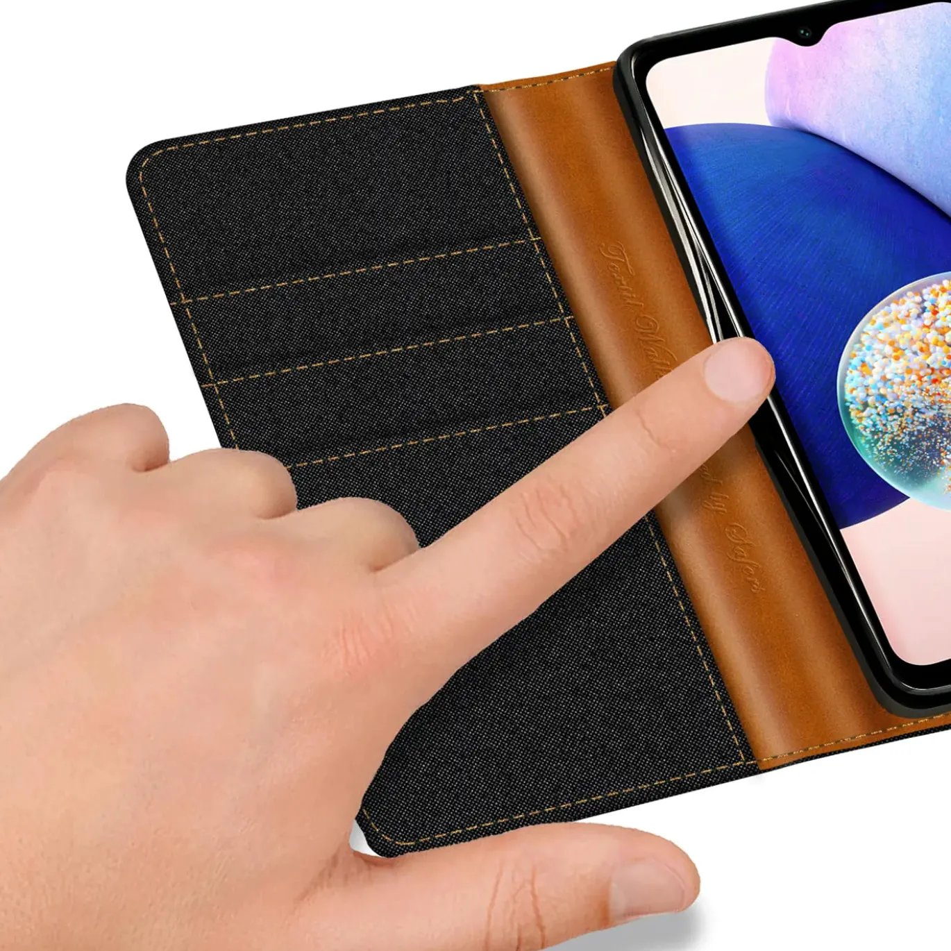 Samsung Galaxy A14 4G / 5G - Jeanslook Klapphülle mit Kartenfach