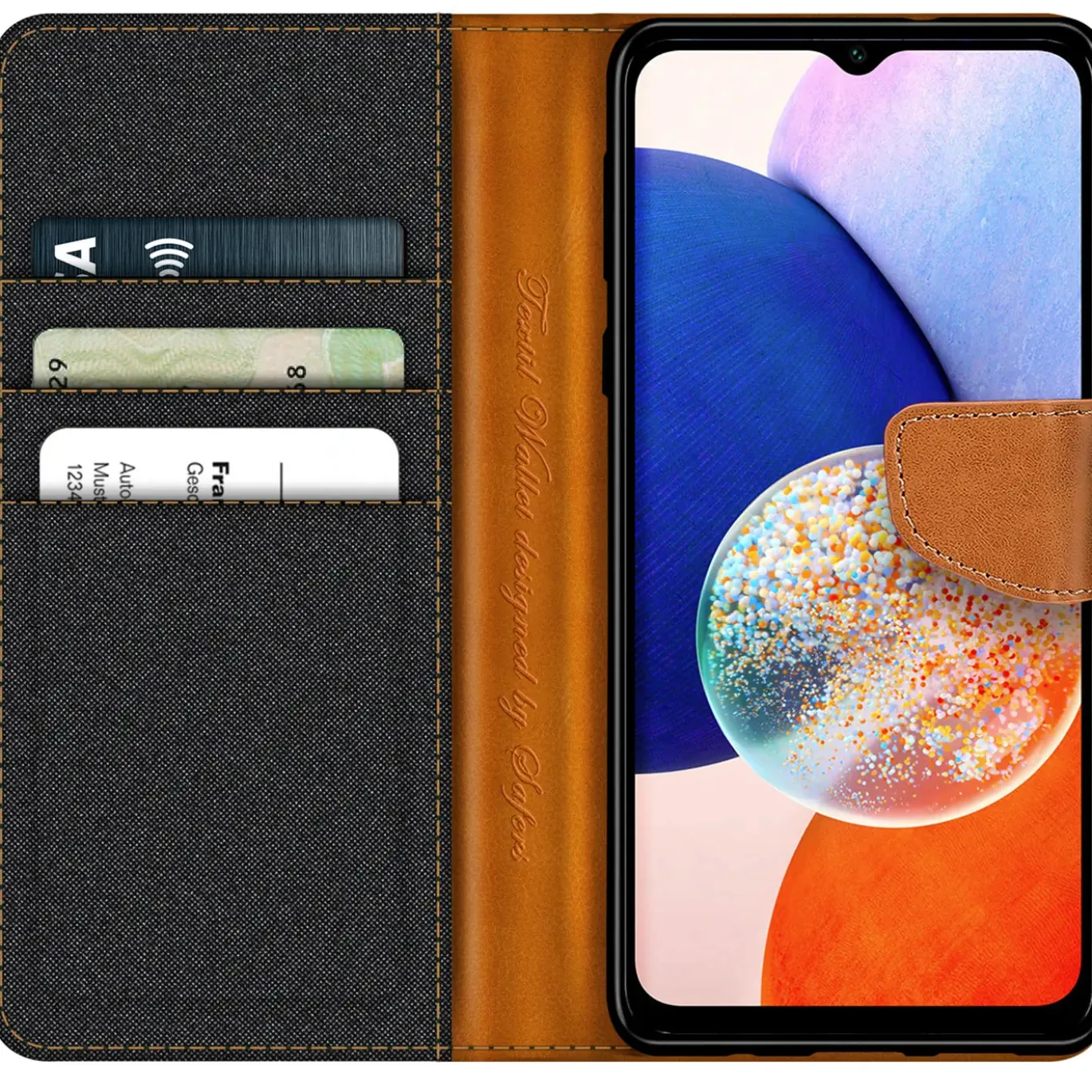 Samsung Galaxy A14 4G / 5G - Jeanslook Klapphülle mit Kartenfach