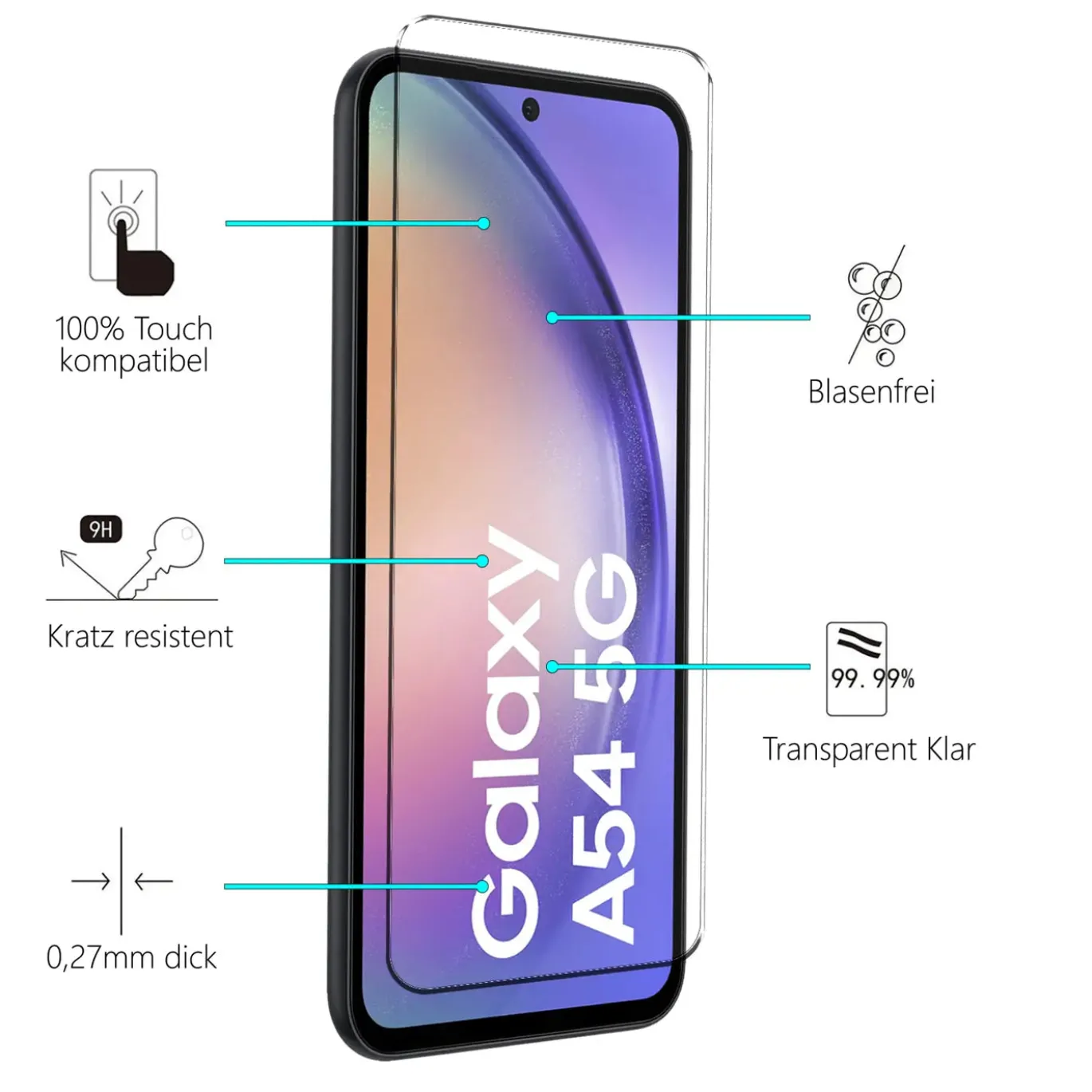 Samsung Galaxy A54 5G - 9H Displayschutzfolie 2x Display & Kamera