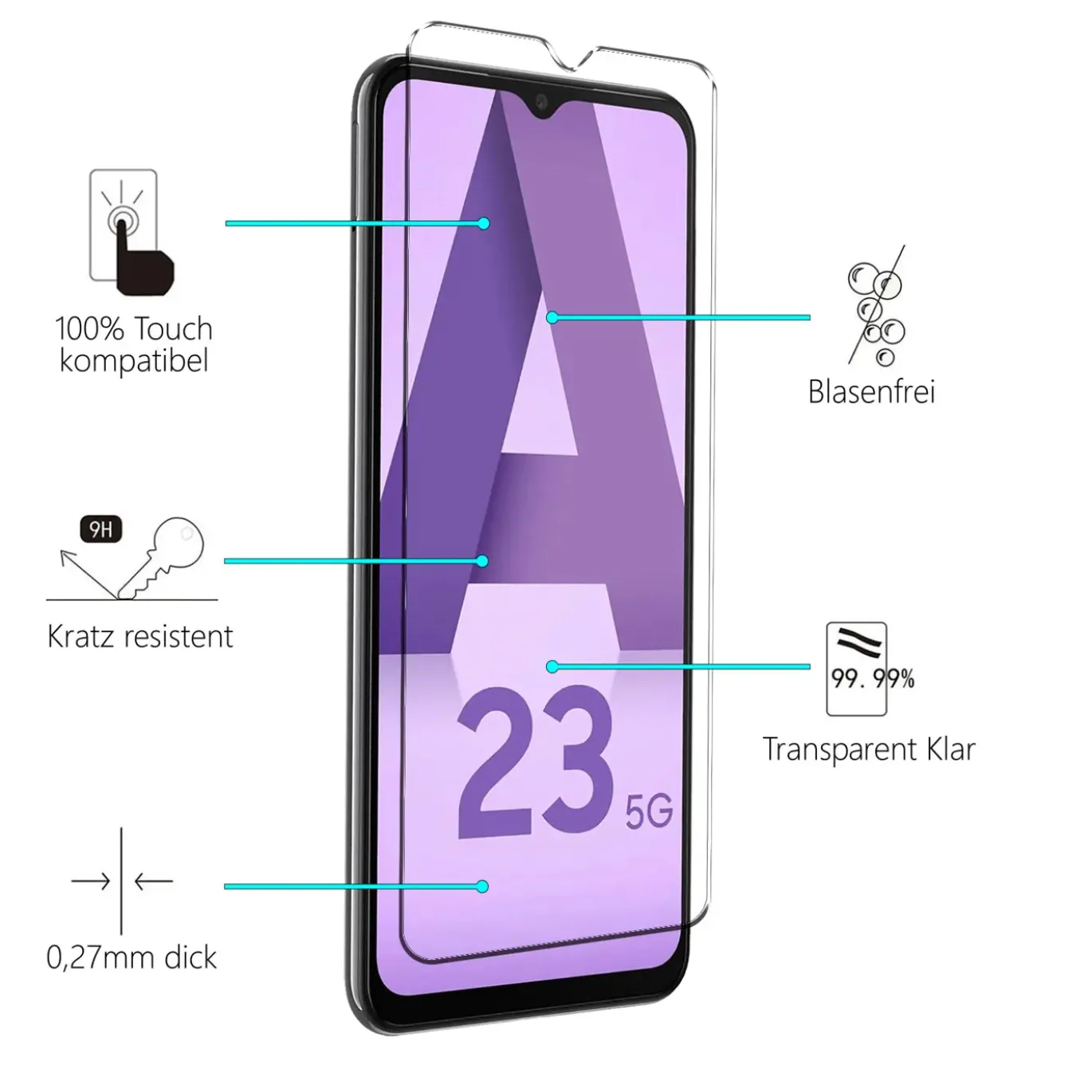 Samsung Galaxy A23 5G - 9H Displayschutzfolie 2x Display & Kamera