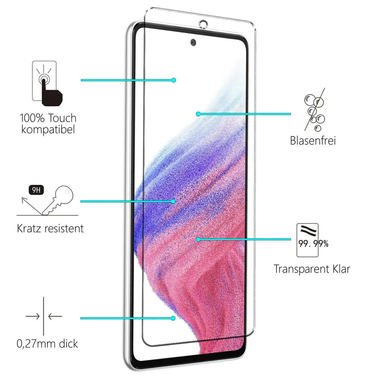 Samsung Galaxy A53 5G - 9H Displayschutzfolie 2x Display & Kamera