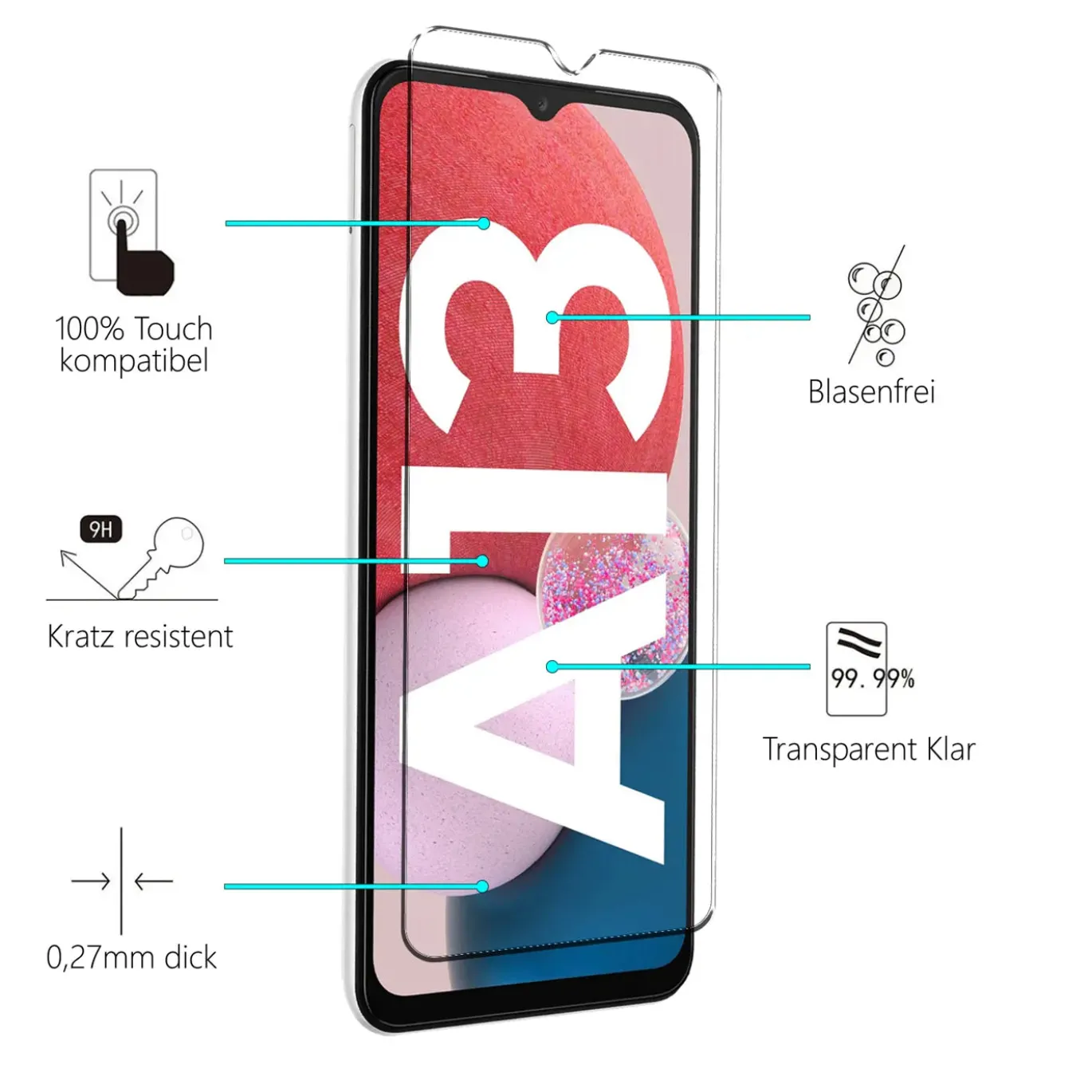 Samsung Galaxy A13 4G - 9H Displayschutzfolie 2x Display & Kamera