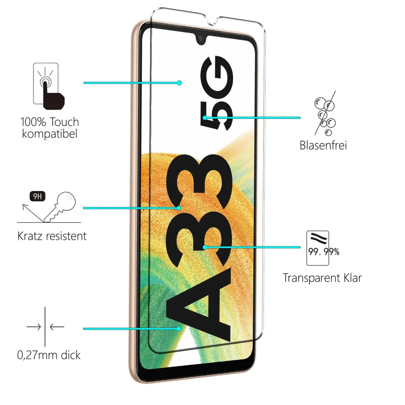 Samsung Galaxy A33 5G - 9H Displayschutzfolie 2x Display & Kamera