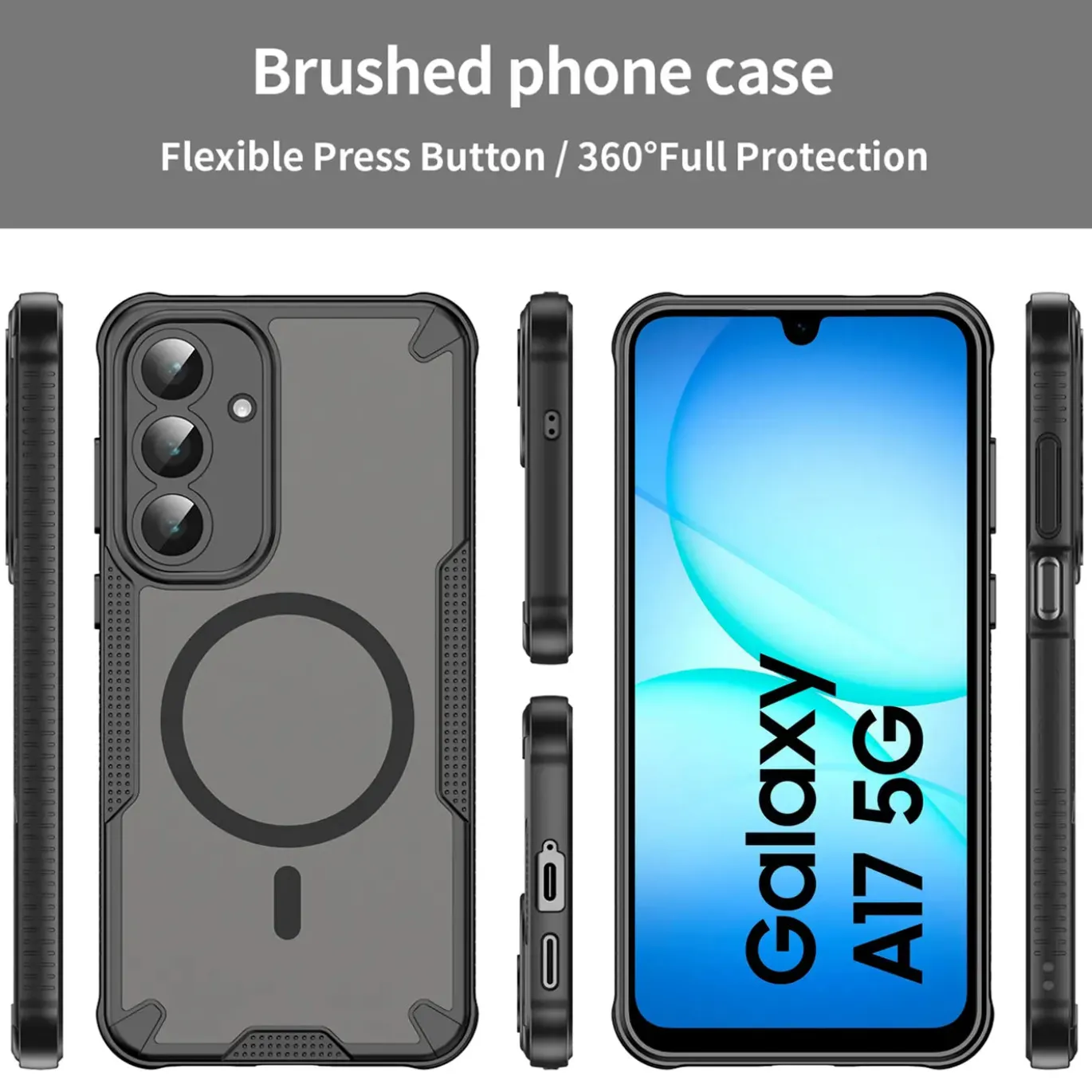 Samsung Galaxy A17 5G - Stoßfestes MagSafe Case in Schwarz mit halbtransparenter Rückseite