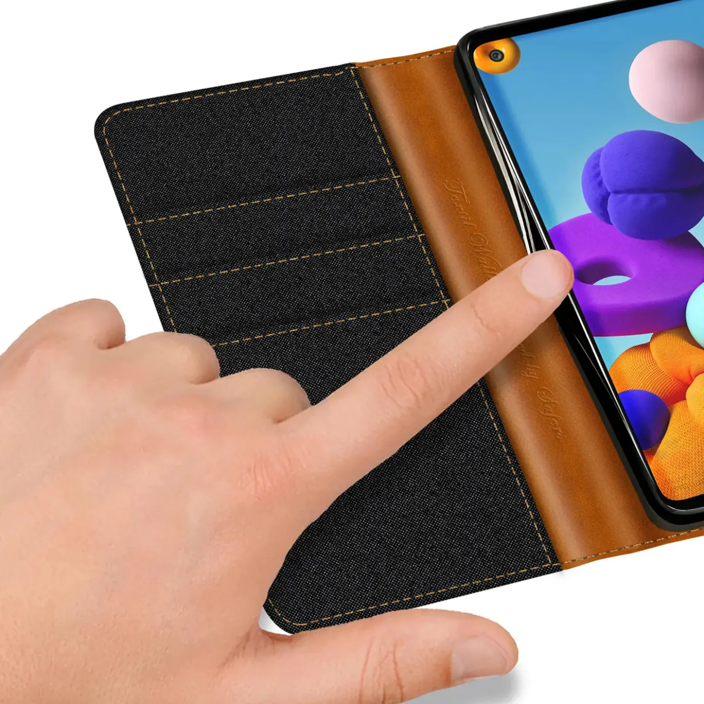 Samsung Galaxy A21s - Jeanslook Klapphülle mit Kartenfach