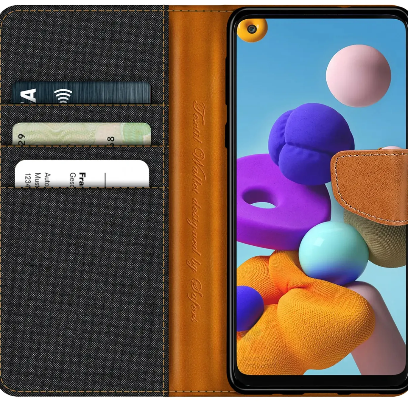 Samsung Galaxy A21s - Jeanslook Klapphülle mit Kartenfach