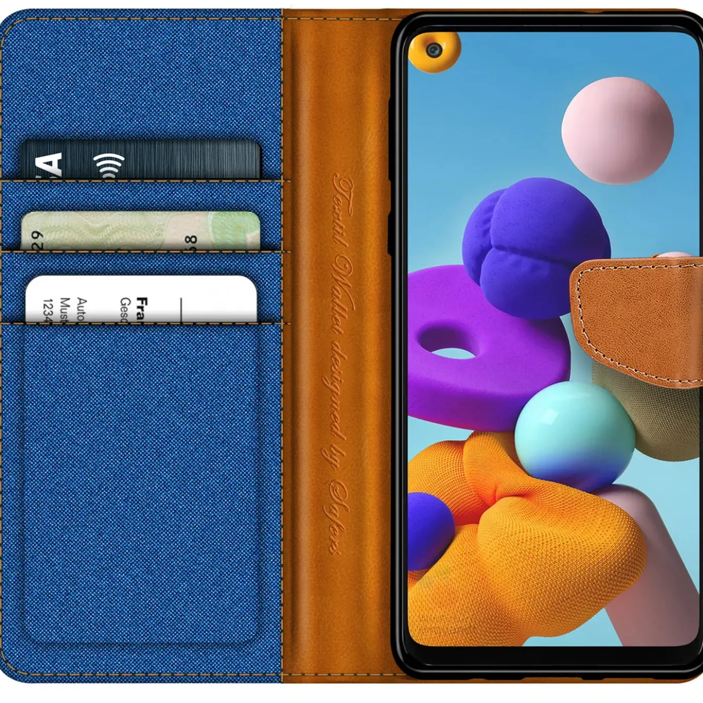 Samsung Galaxy A21s - Jeanslook Klapphülle mit Kartenfach