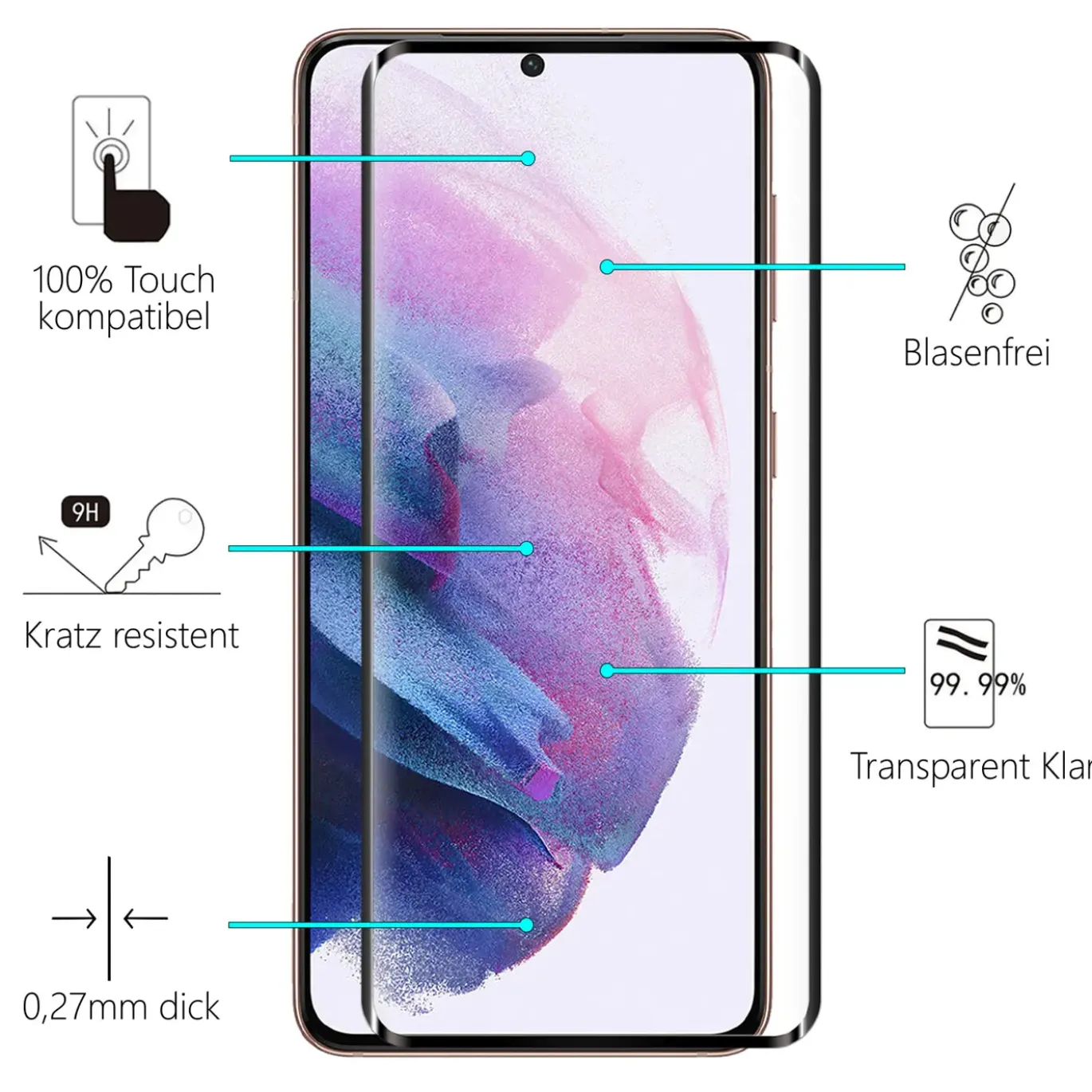 Samsung Galaxy S21 - Fullscreen 9H Panzerglas Displayglas
