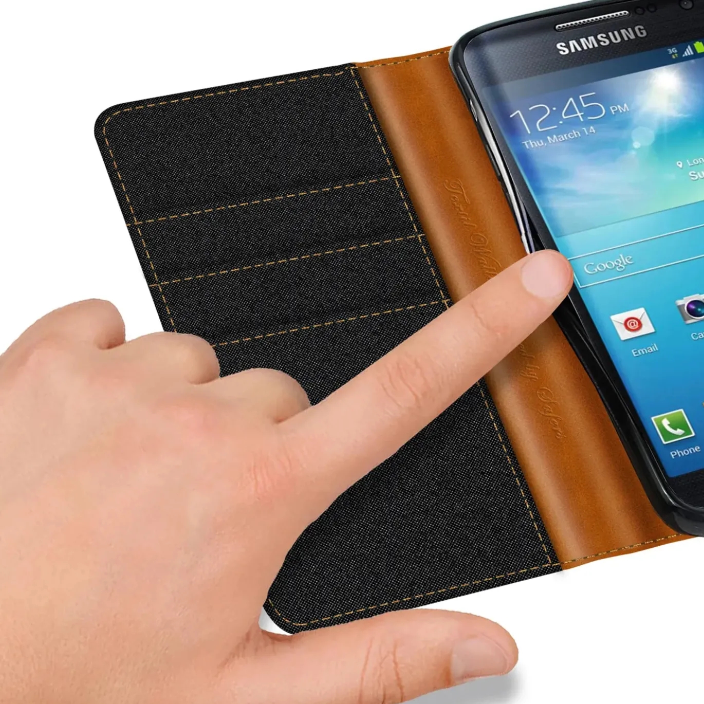 Samsung Galaxy S4 - Jeanslook Klapphülle mit Kartenfach