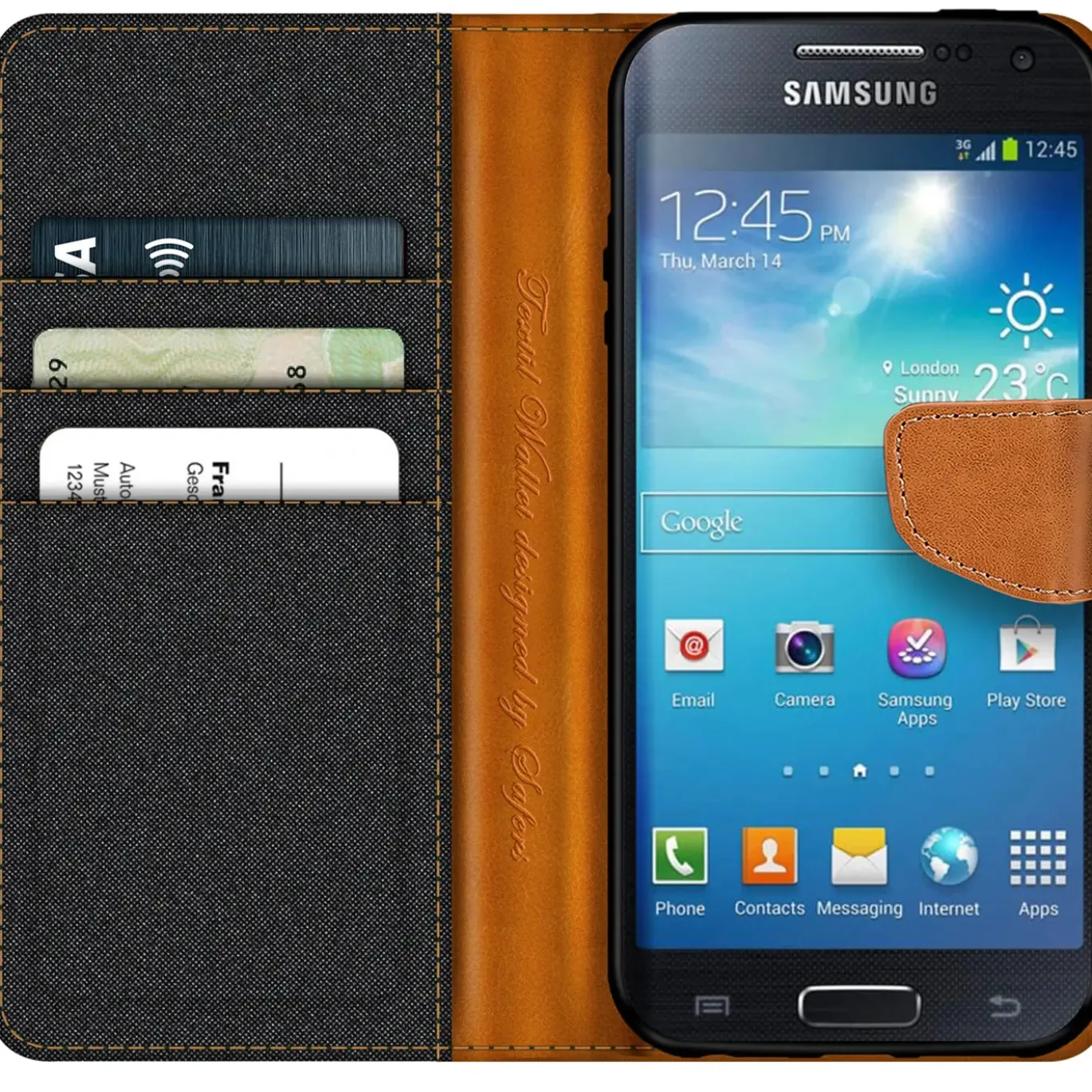 Samsung Galaxy S4 - Jeanslook Klapphülle mit Kartenfach