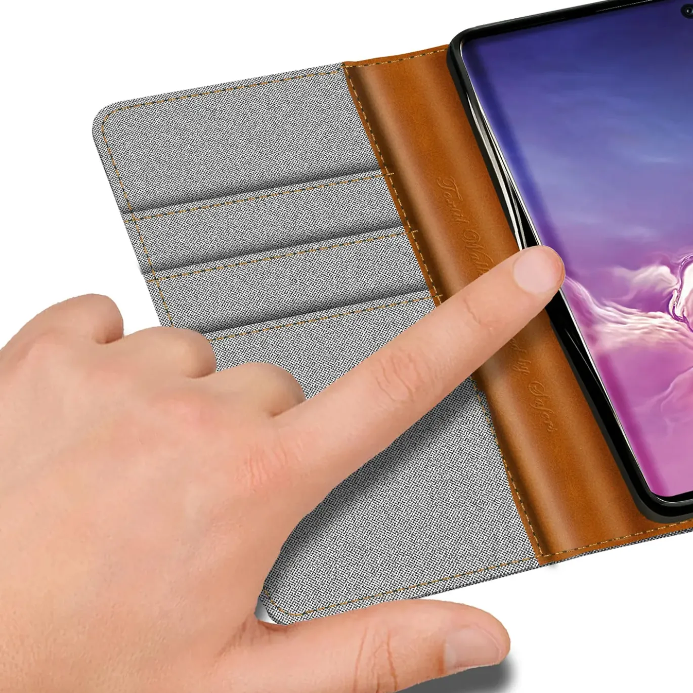 Samsung Galaxy S10 - Jeanslook Klapphülle mit Kartenfach