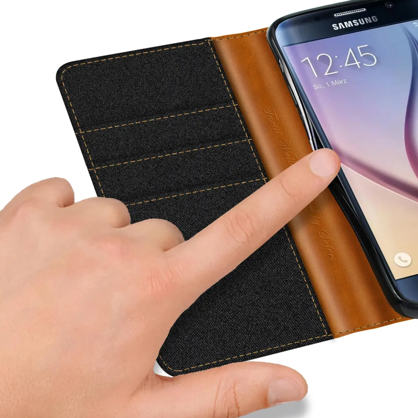 Samsung Galaxy S6 - Jeanslook Klapphülle mit Kartenfach