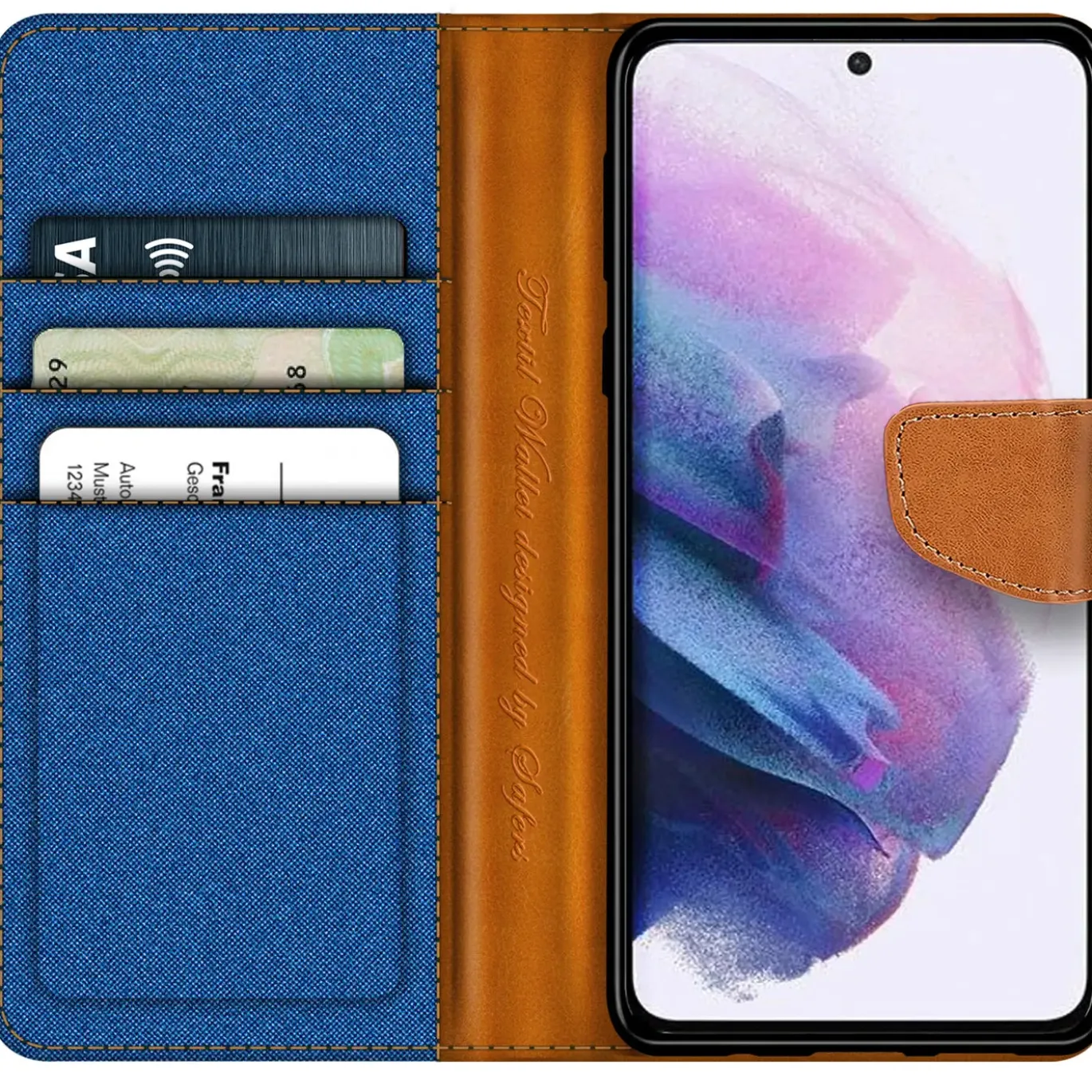 Samsung Galaxy S21 - Jeanslook Klapphülle mit Kartenfach