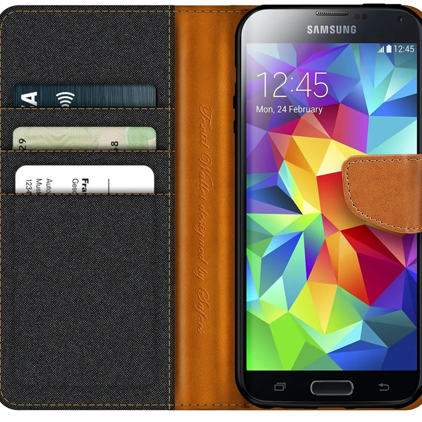 Samsung Galaxy S5 / S5 Neo - Jeanslook Klapphülle mit Kartenfach
