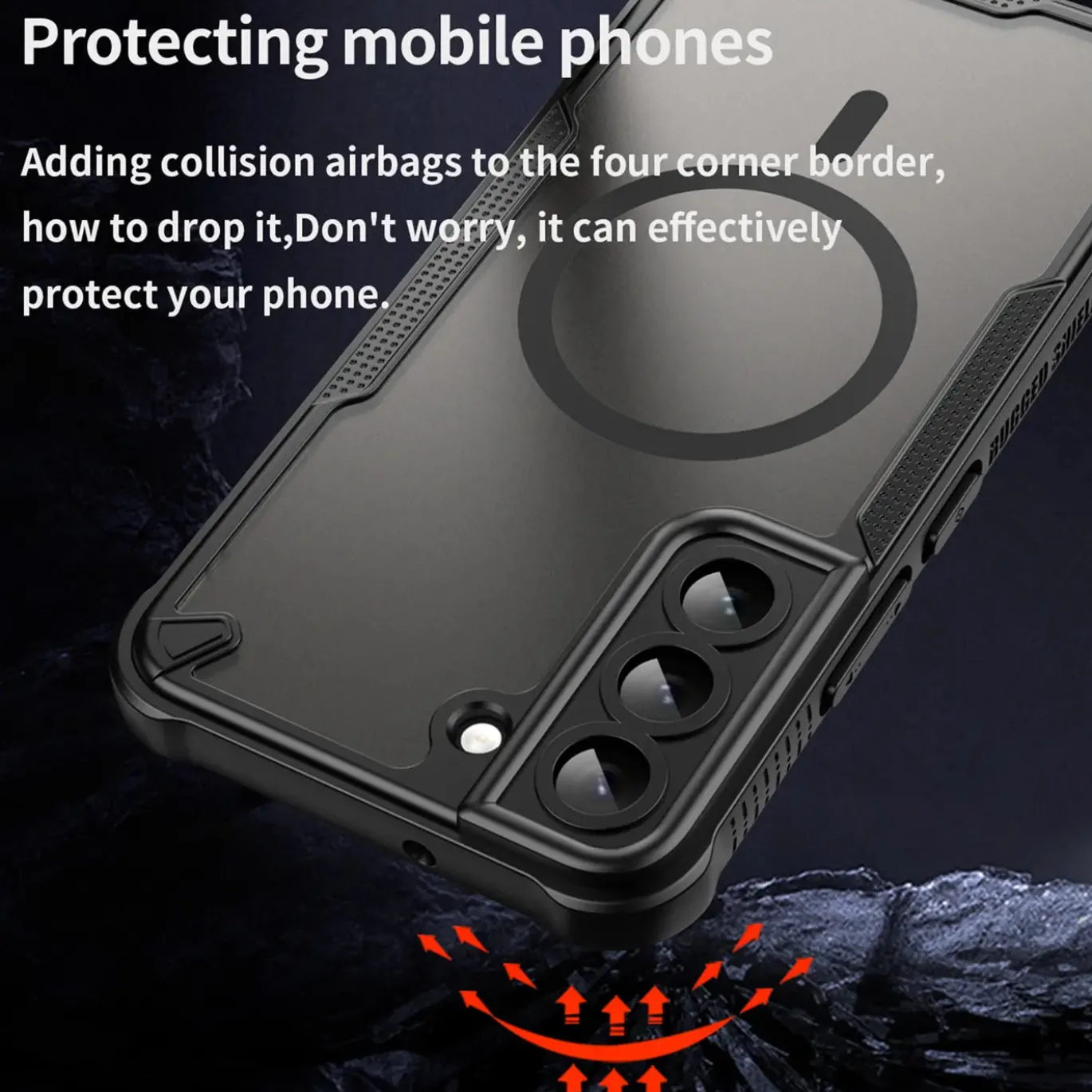 Samsung Galaxy S22 - Stoßfestes MagSafe Case in Schwarz mit halbtransparenter Rückseite