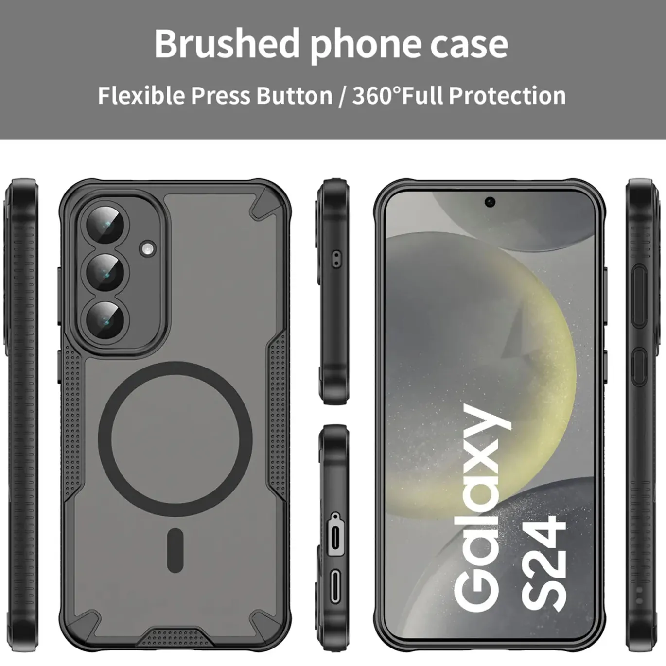 Samsung Galaxy S24 - Stoßfestes MagSafe Case in Schwarz mit halbtransparenter Rückseite