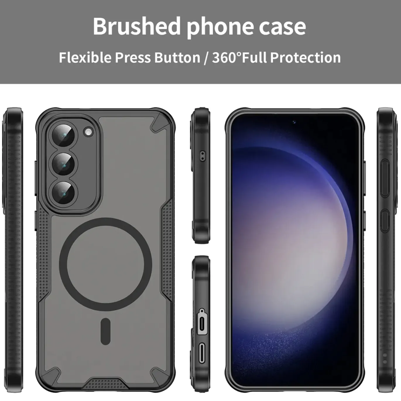 Samsung Galaxy S23 - Stoßfestes MagSafe Case in Schwarz mit halbtransparenter Rückseite