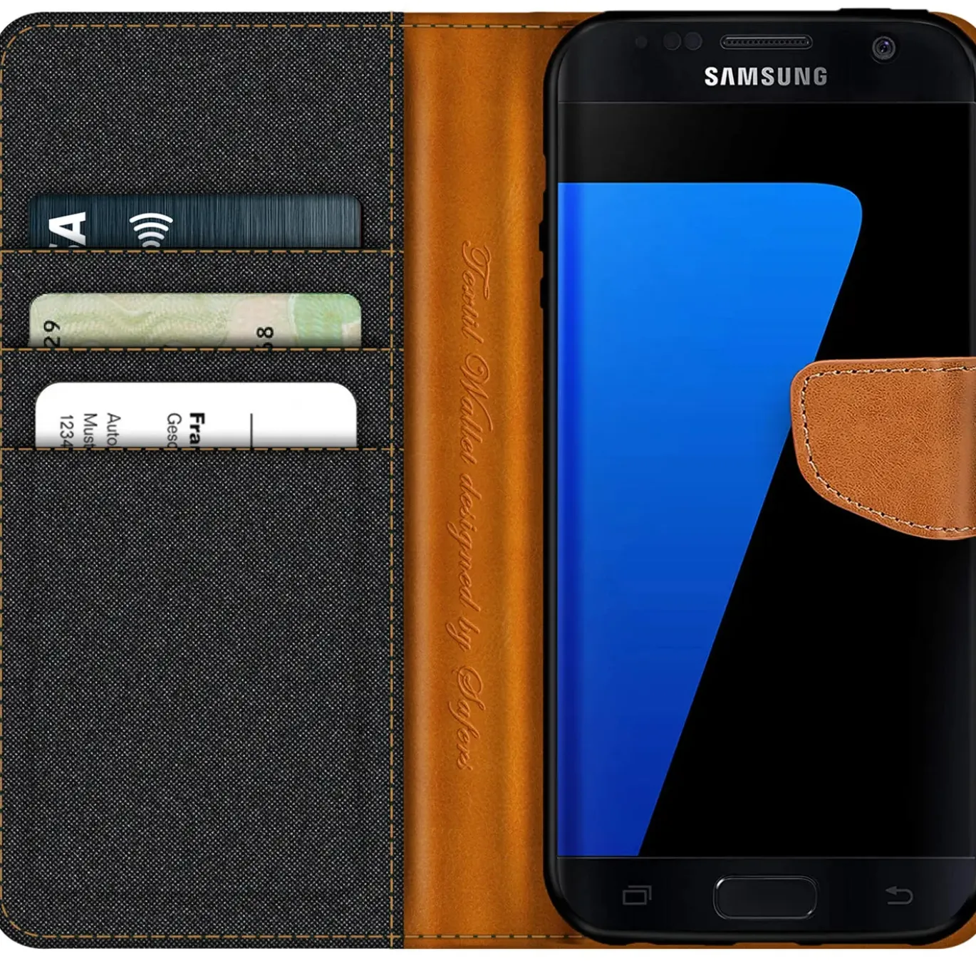 Samsung Galaxy S7 Edge - Jeanslook Klapphülle mit Kartenfach