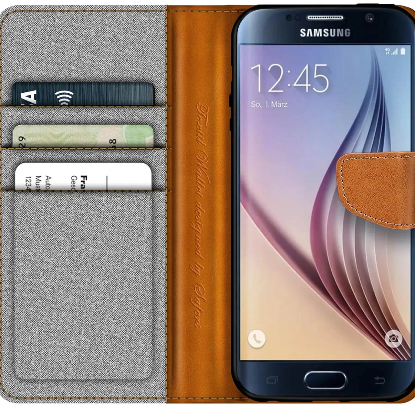 Samsung Galaxy S6 Edge - Jeanslook Klapphülle mit Kartenfach