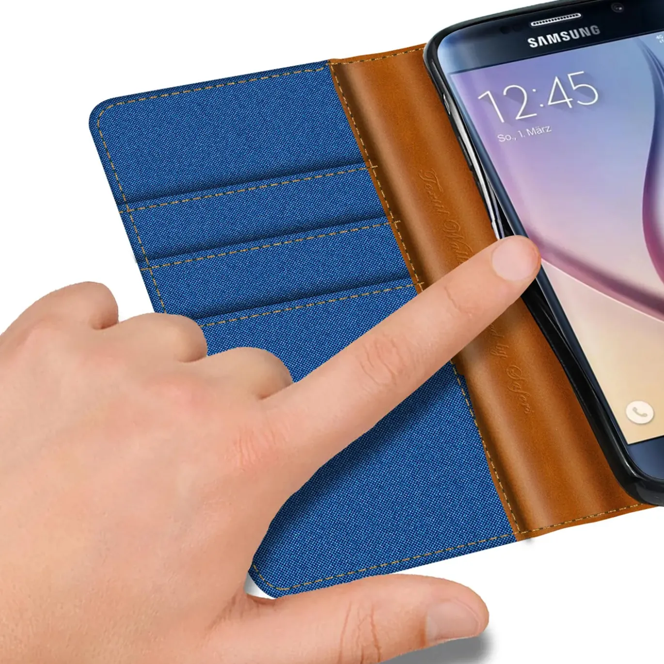 Samsung Galaxy S6 Edge - Jeanslook Klapphülle mit Kartenfach
