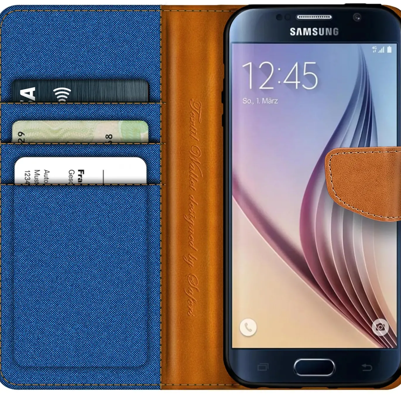 Samsung Galaxy S6 Edge - Jeanslook Klapphülle mit Kartenfach
