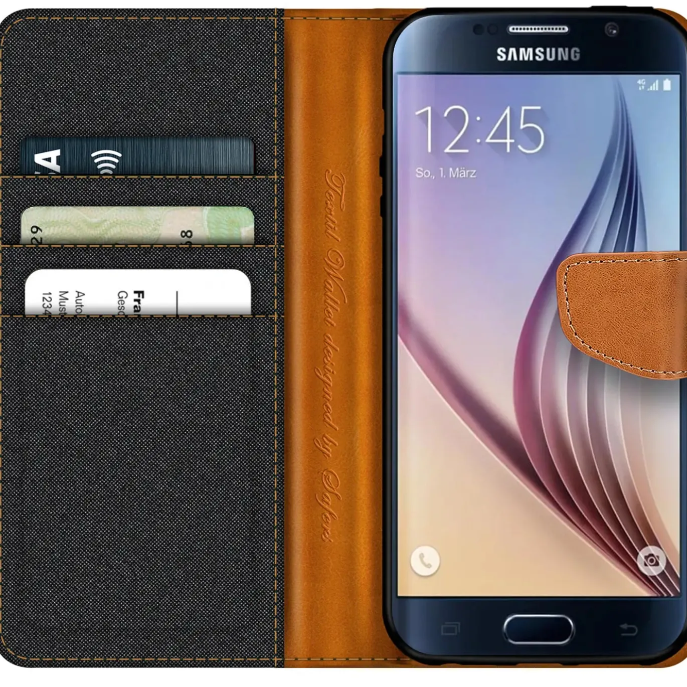 Samsung Galaxy S6 Edge Plus - Jeanslook Klapphülle mit Kartenfach