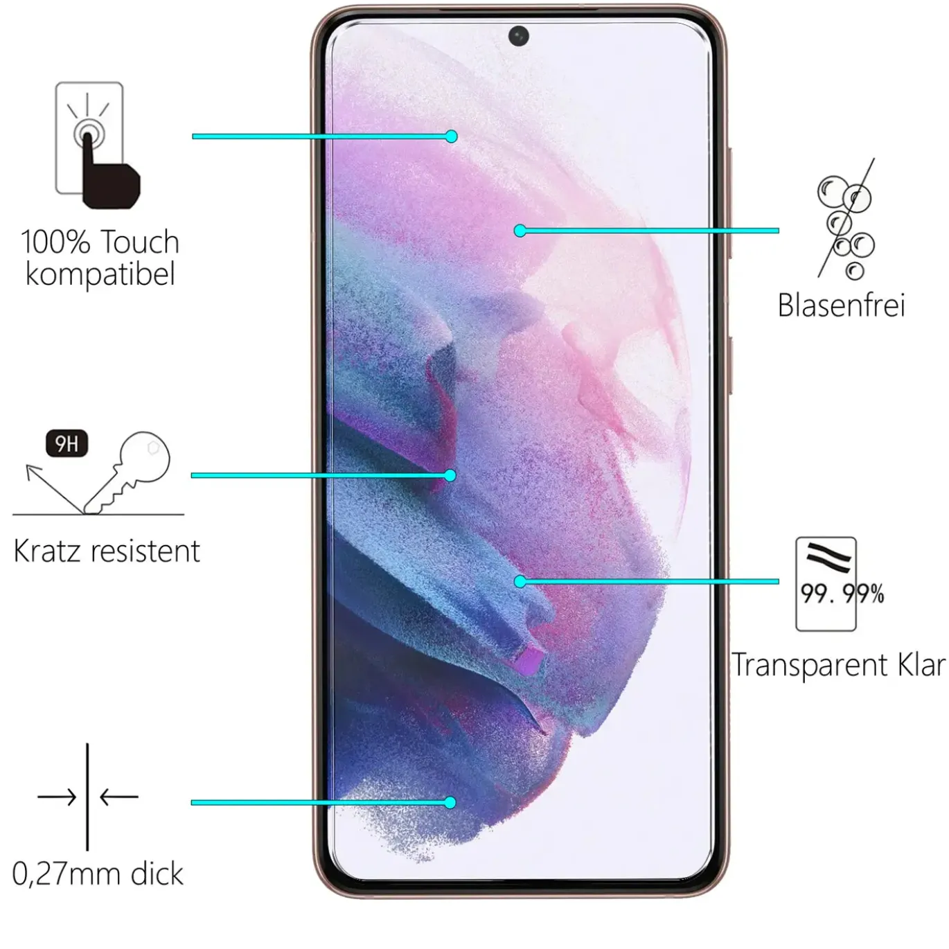 Samsung Galaxy S21 FE - 9H Displayschutzfolie 2x Display & Kamera