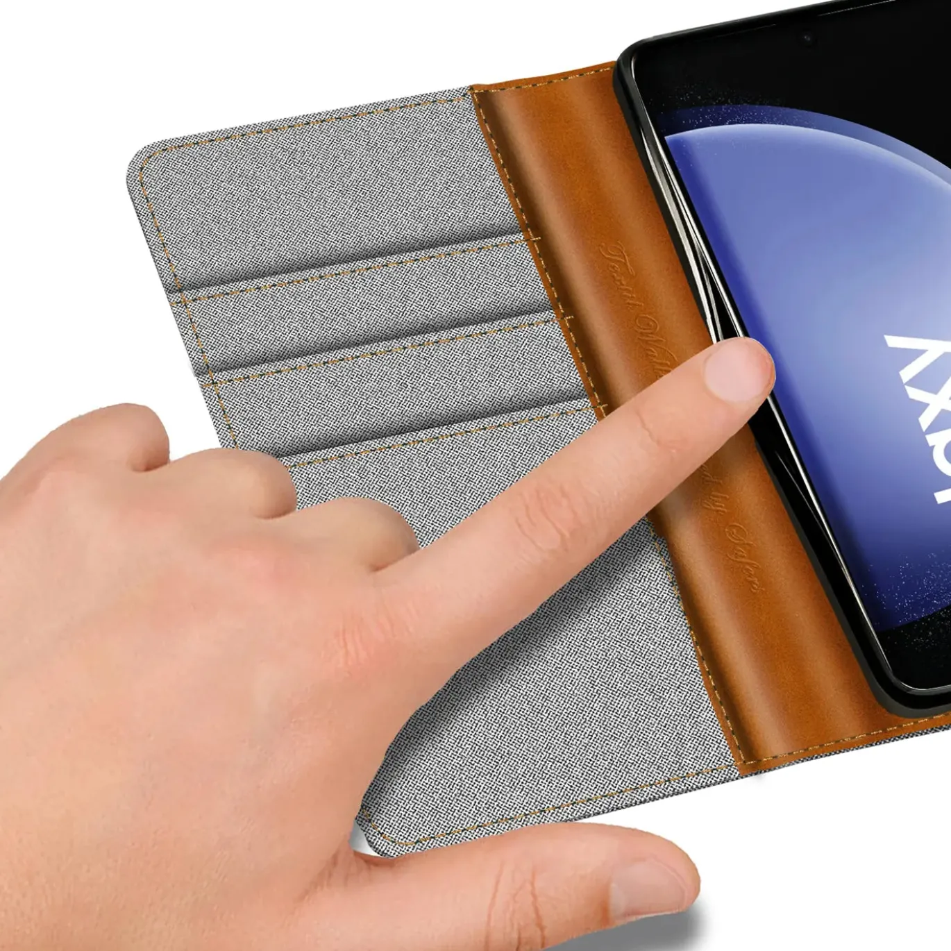 Samsung Galaxy S23 FE - Jeanslook Klapphülle mit Kartenfach