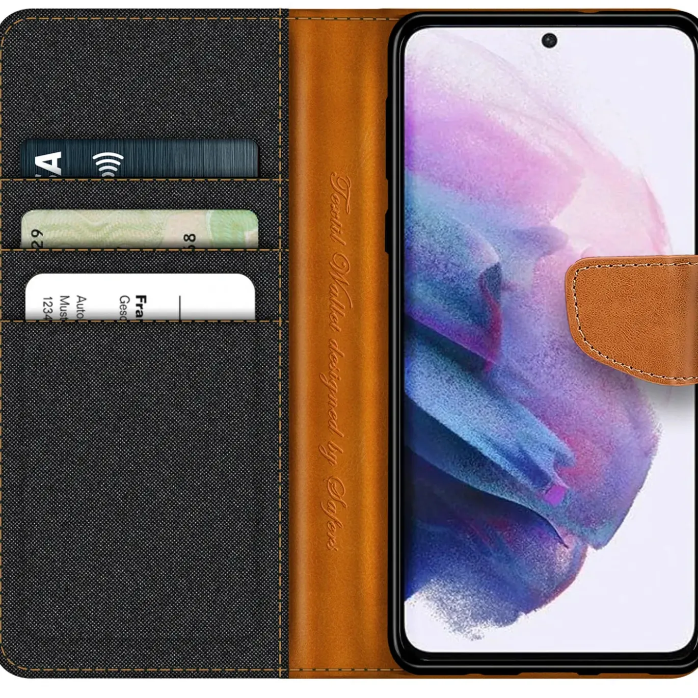 Samsung Galaxy S21 FE - Jeanslook Klapphülle mit Kartenfach