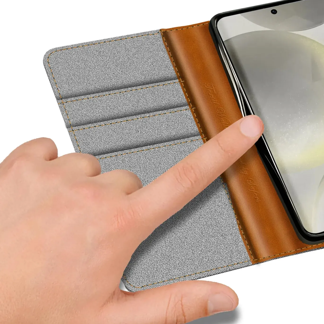 Samsung Galaxy S24 FE - Jeanslook Klapphülle mit Kartenfach