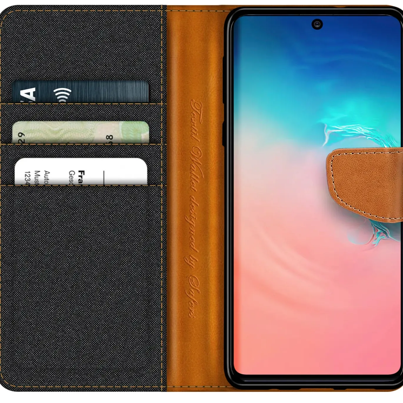Samsung Galaxy S10 Lite - Jeanslook Klapphülle mit Kartenfach