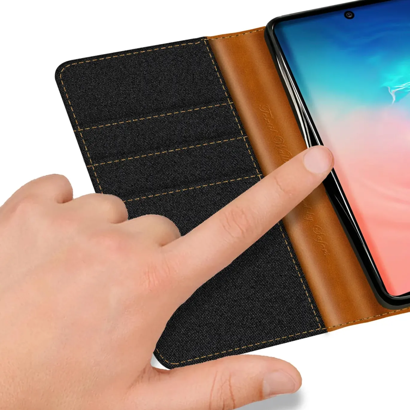 Samsung Galaxy S10 Lite - Jeanslook Klapphülle mit Kartenfach