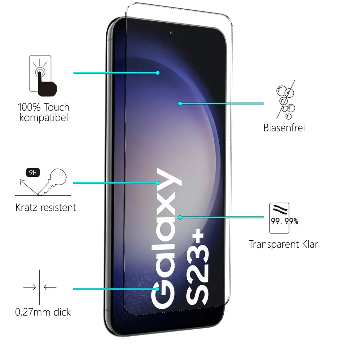 Samsung Galaxy S23 Plus - 9H Displayschutzfolie 2x Display & Kamera