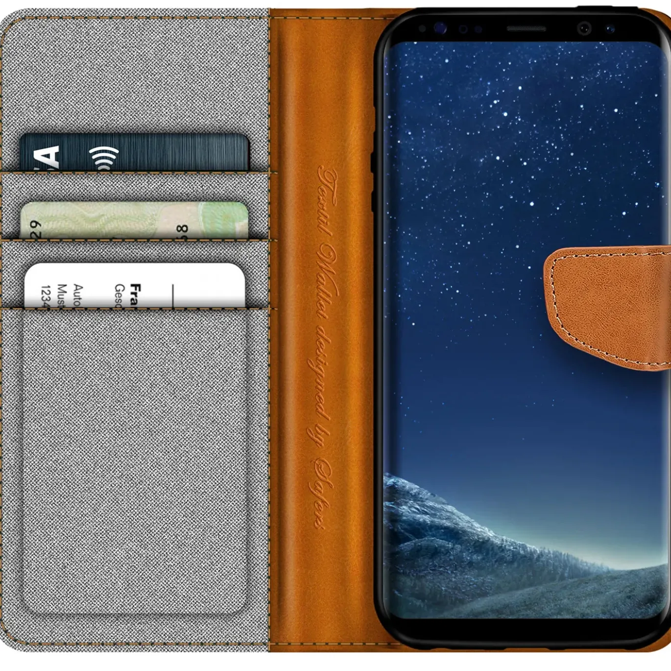 Samsung Galaxy S8 Plus - Jeanslook Klapphülle mit Kartenfach