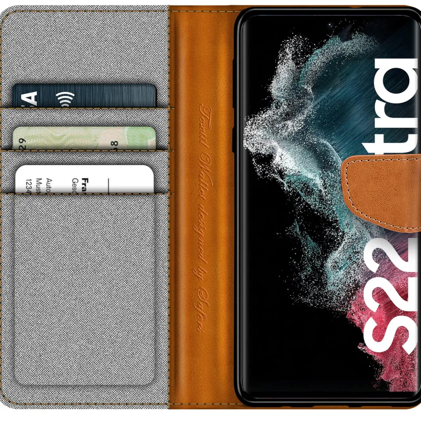 Samsung Galaxy S22 Ultra - Jeanslook Klapphülle mit Kartenfach