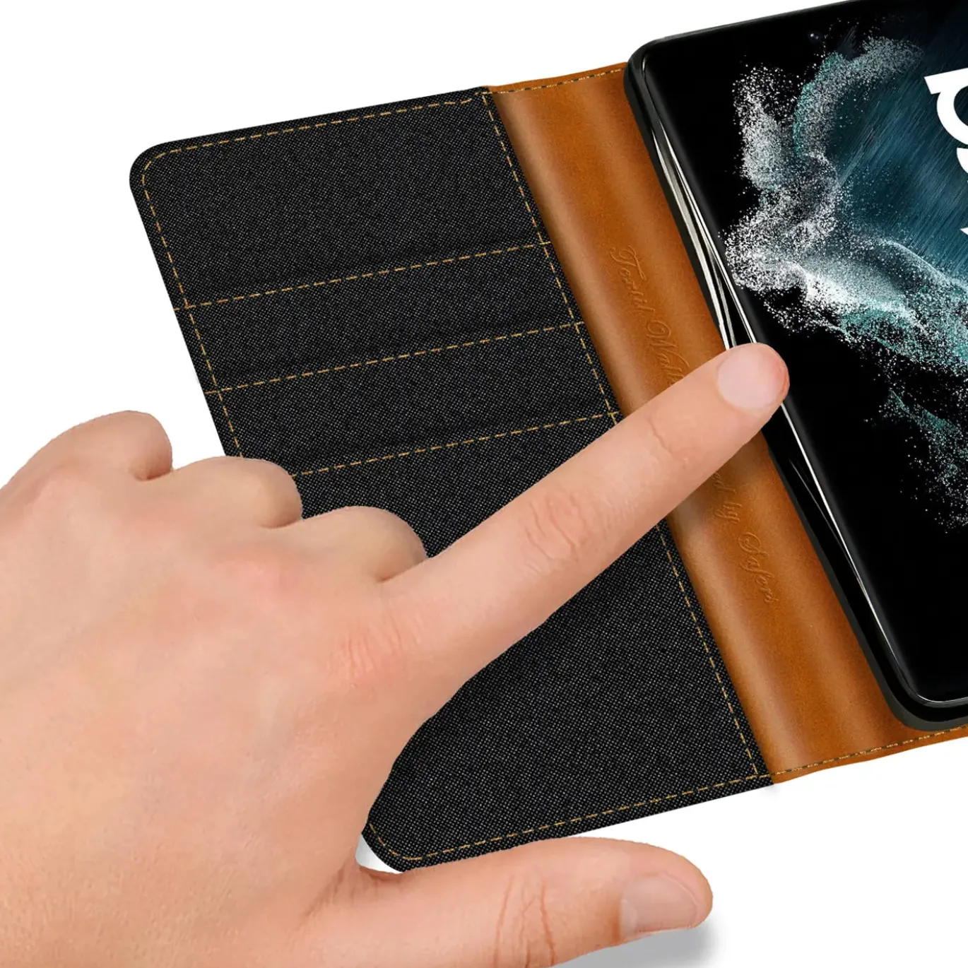 Samsung Galaxy S22 Ultra - Jeanslook Klapphülle mit Kartenfach