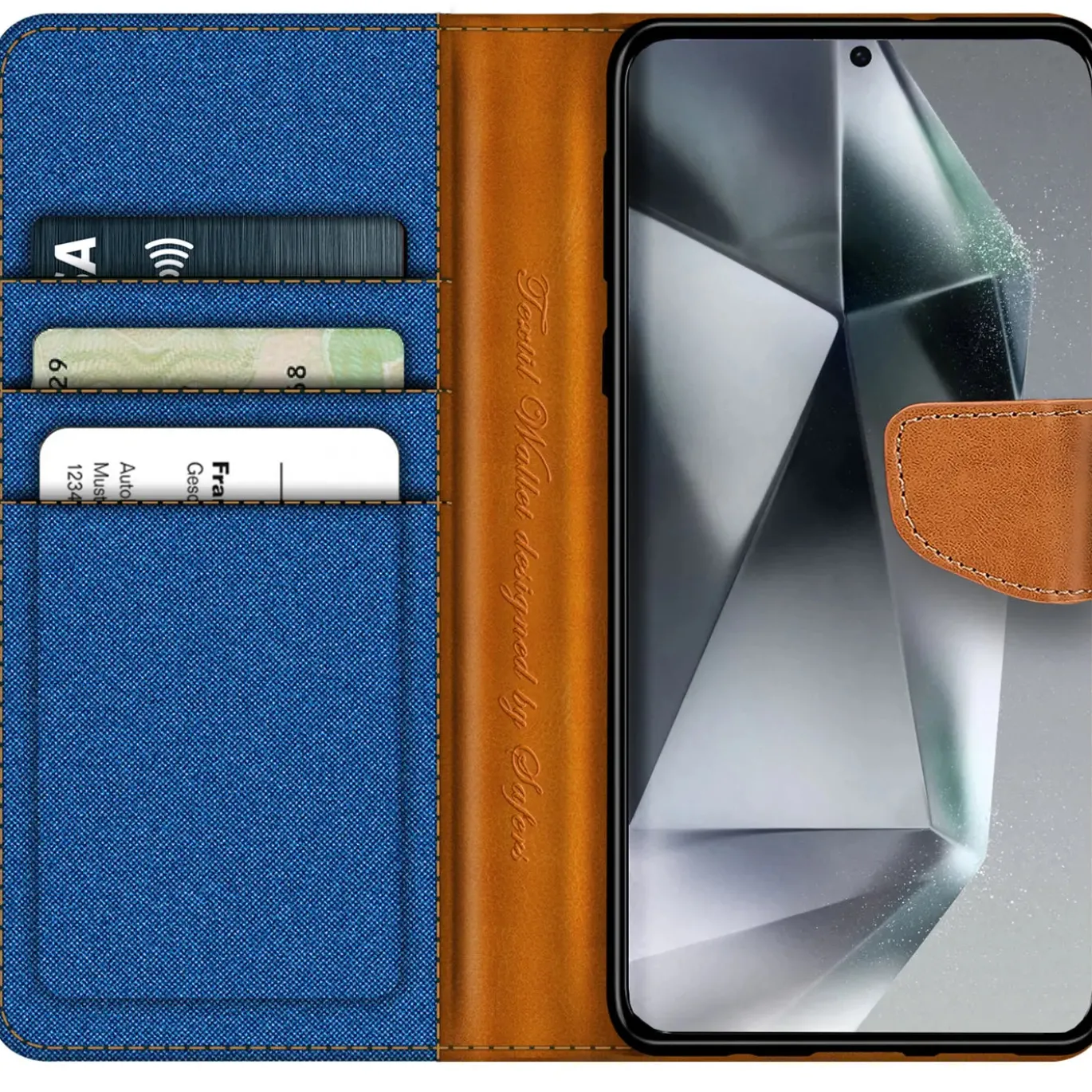Samsung Galaxy S24 Ultra - Jeanslook Klapphülle mit Kartenfach