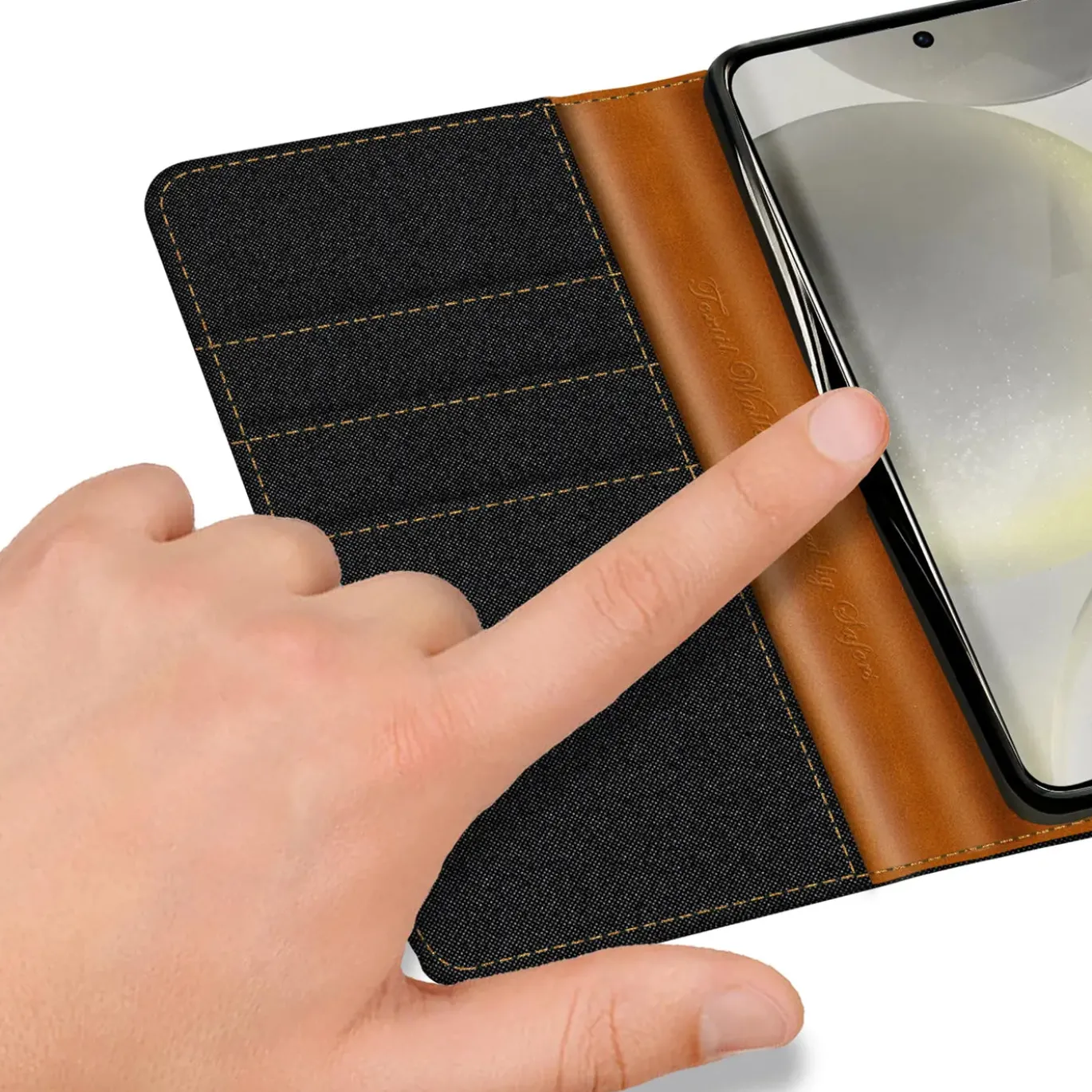 Samsung Galaxy S24 Ultra - Jeanslook Klapphülle mit Kartenfach