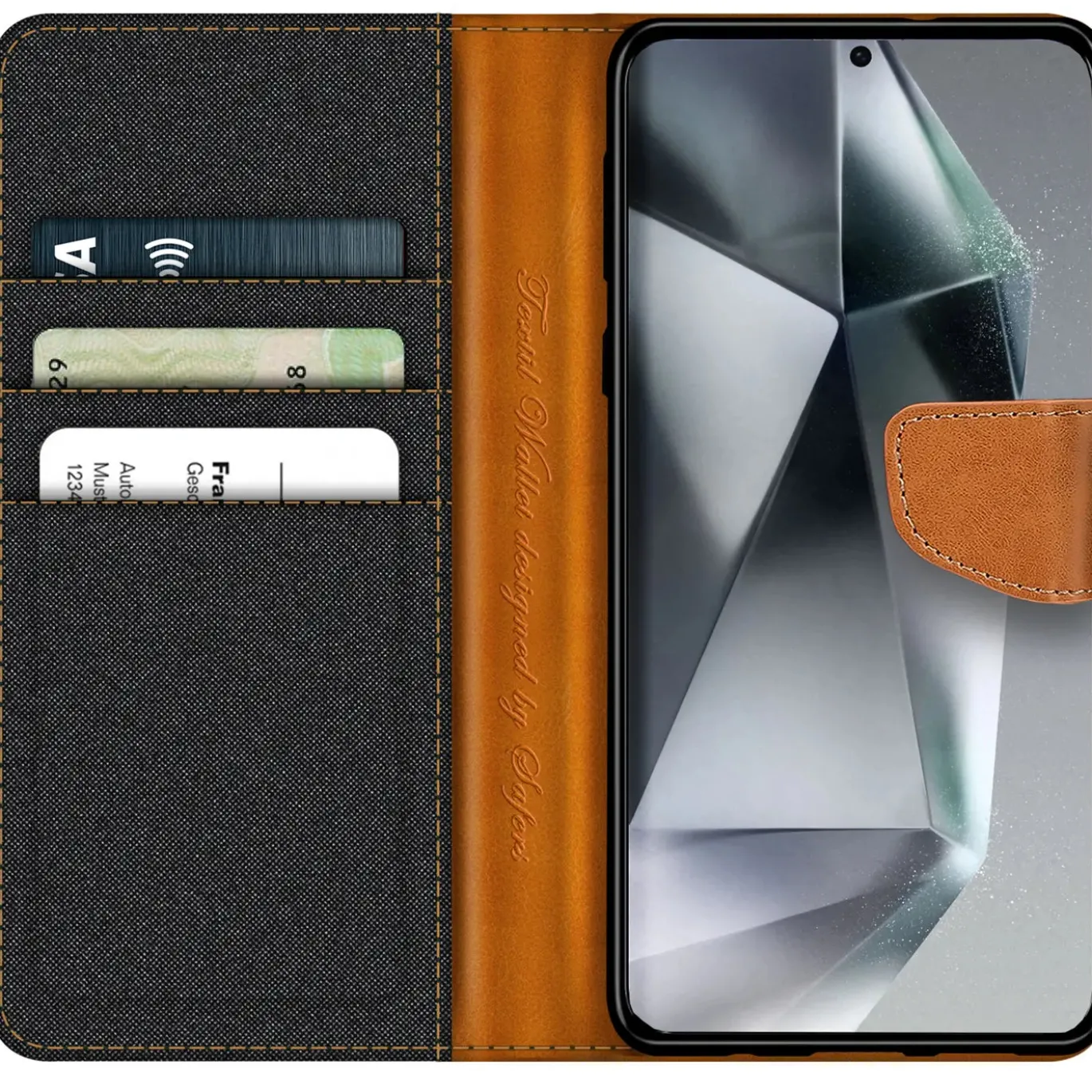 Samsung Galaxy S24 Ultra - Jeanslook Klapphülle mit Kartenfach